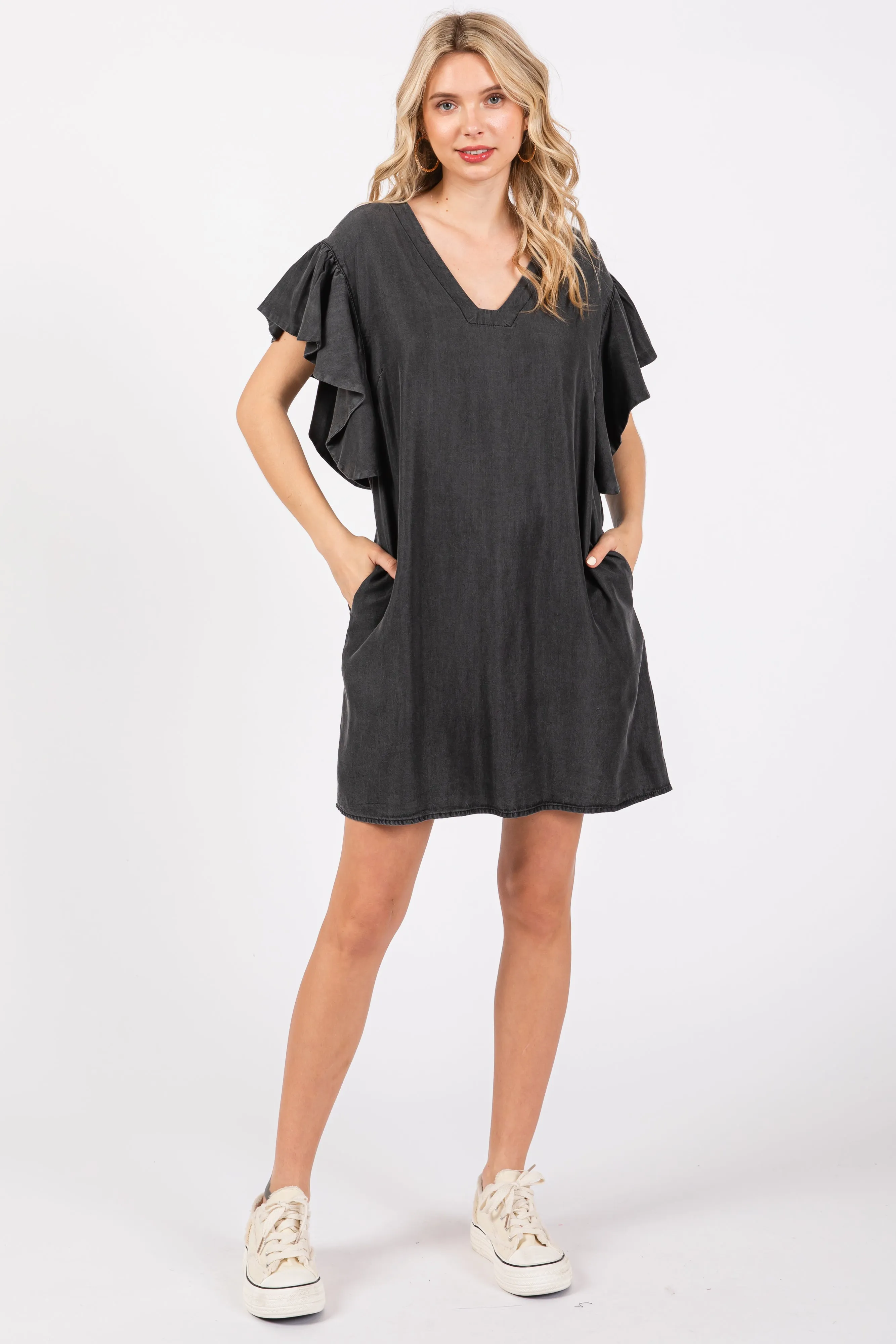 Charcoal Ruffle Sleeve Mini Dress sold by Pinkblush product image thumbnail 4