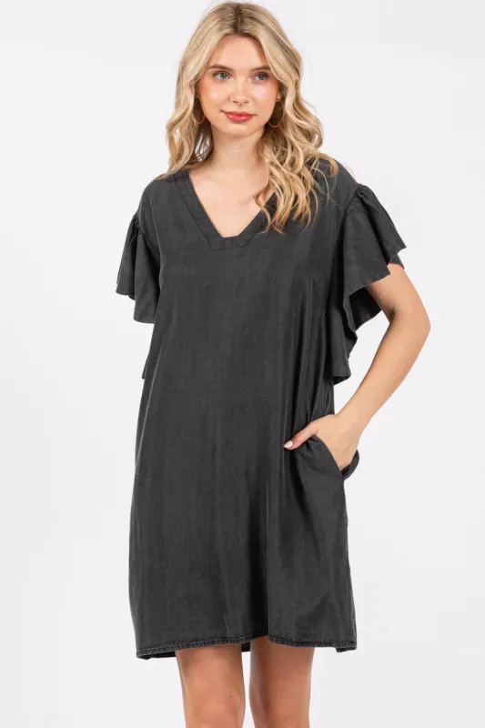 Charcoal Ruffle Sleeve Mini Dress sold by Pinkblush