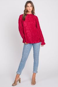 Magenta Textured Mock Neck Blouse sold by Pinkblush