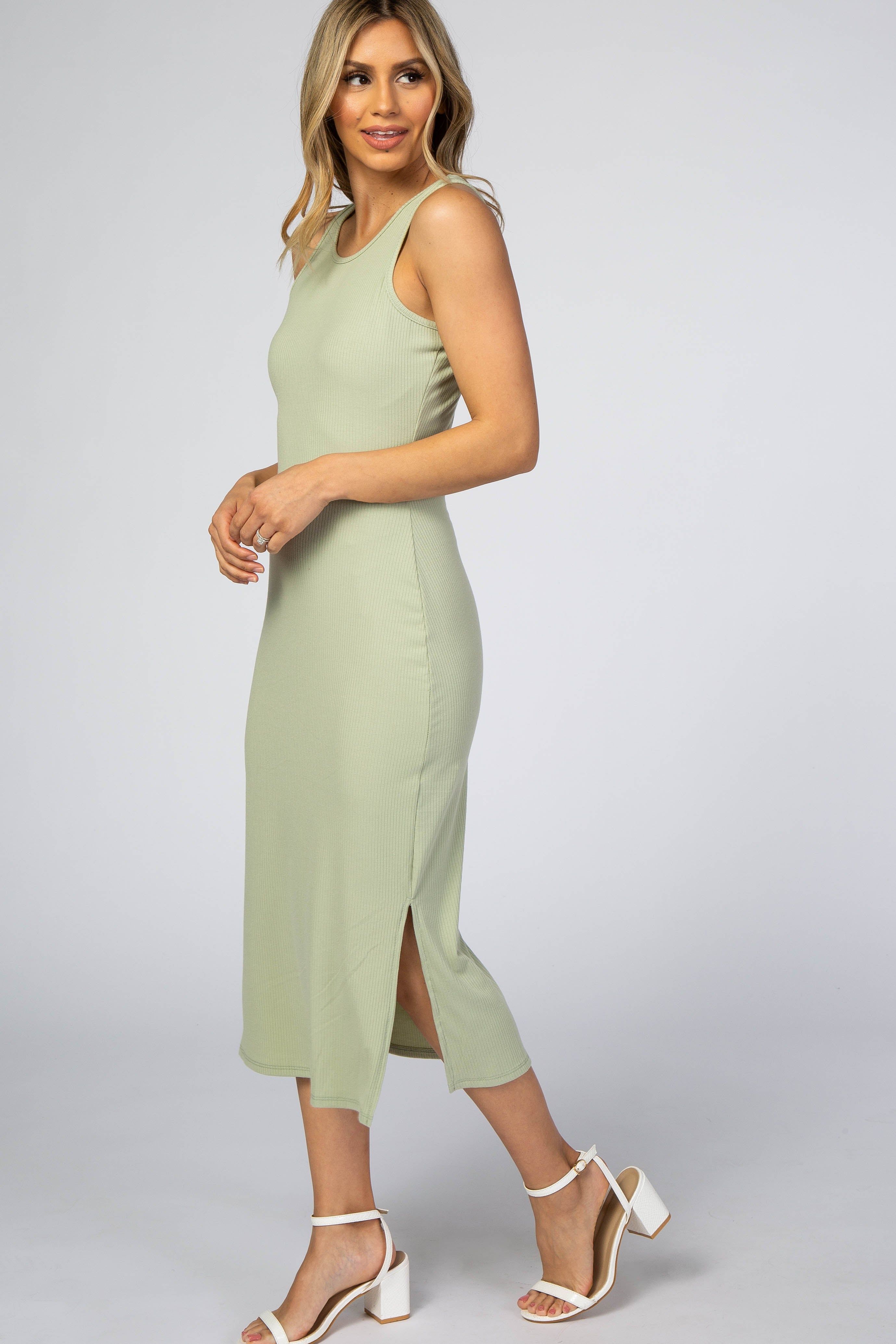 Light Green Ribbed Sleeveless Fitted Midi Dress sold by Pinkblush product image thumbnail 2