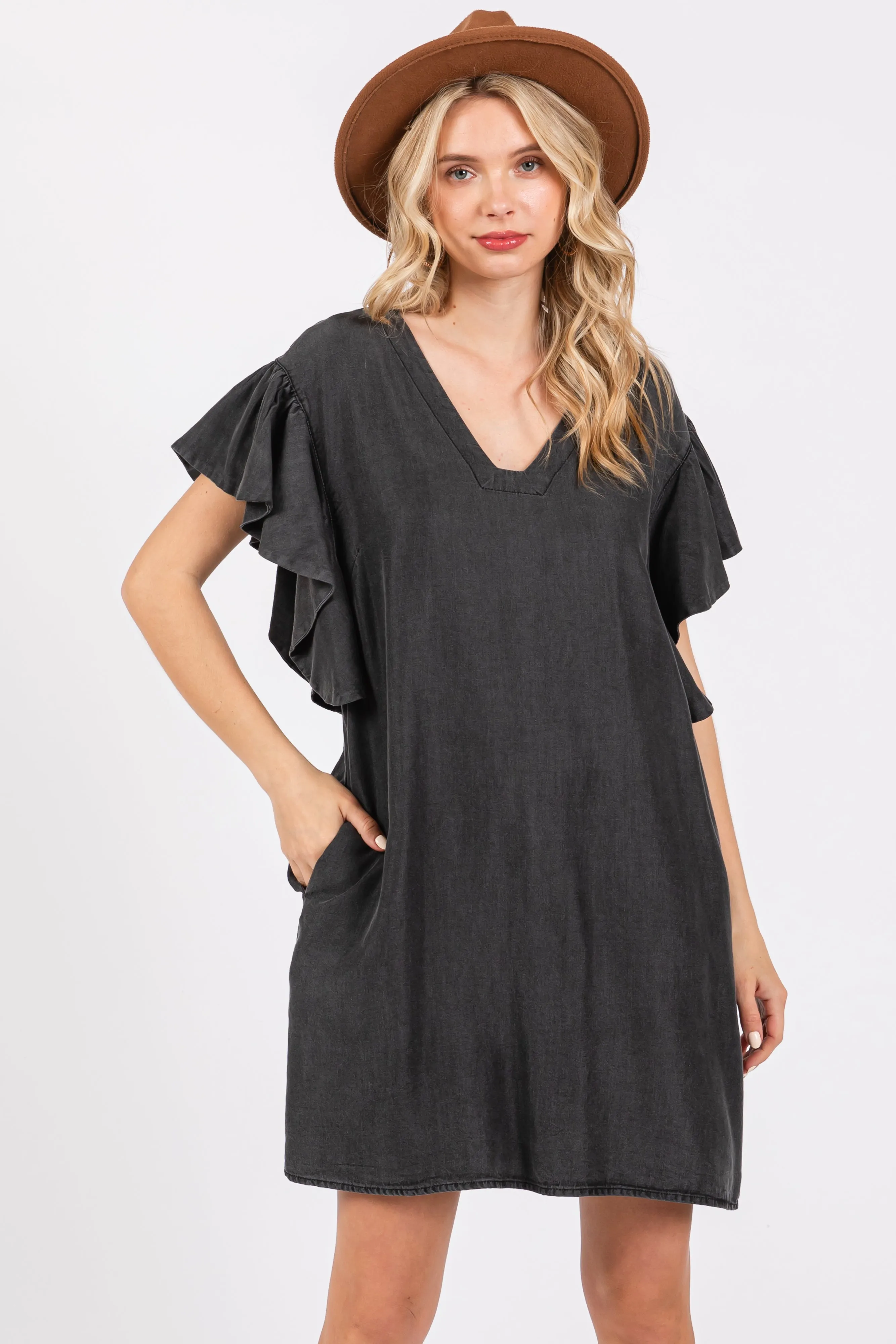 Charcoal Ruffle Sleeve Mini Dress sold by Pinkblush product image thumbnail 5