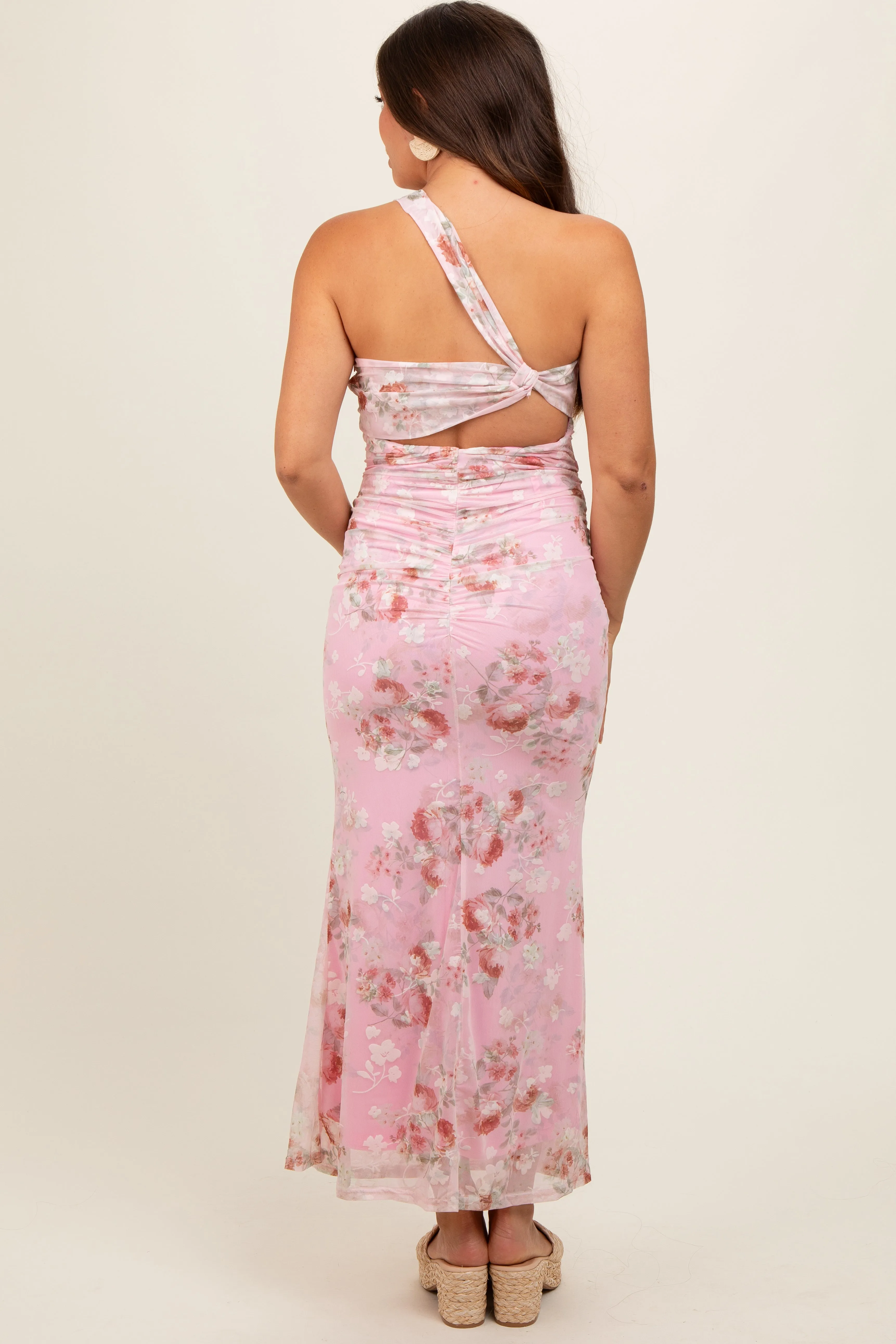 Pink Floral One Shoulder Cutout Maternity Midi Dress sold by Pinkblush product image thumbnail 4