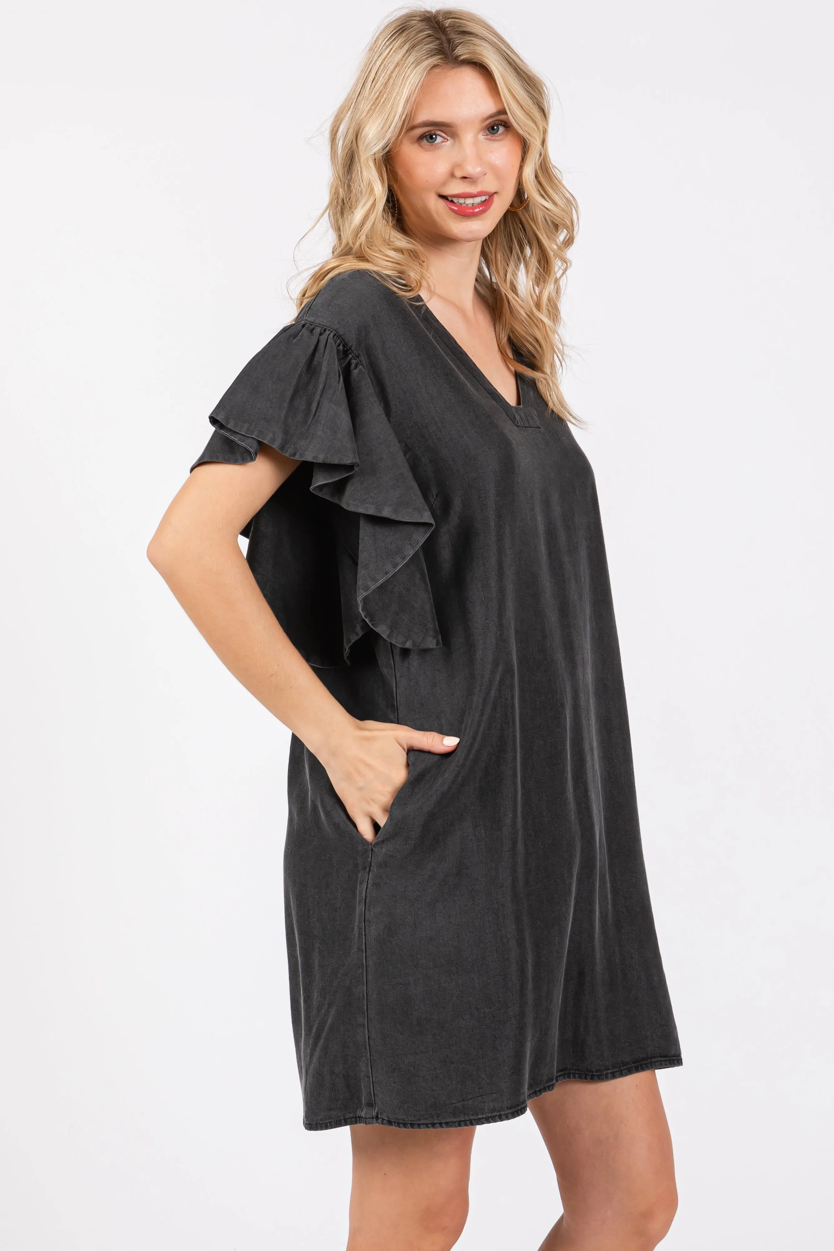 Charcoal Ruffle Sleeve Mini Dress sold by Pinkblush product image thumbnail 2