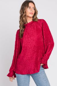 Magenta Textured Mock Neck Blouse sold by Pinkblush