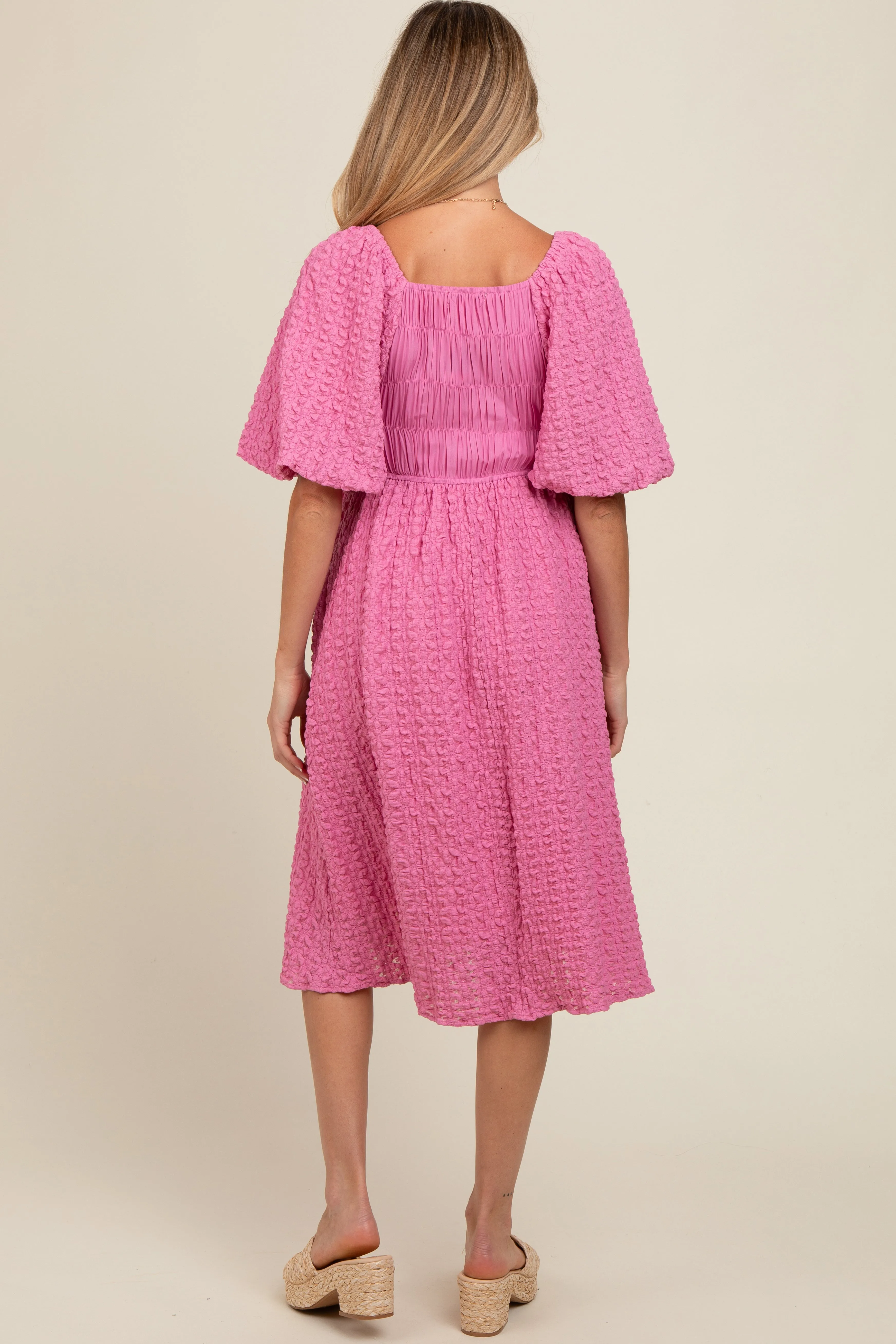 Pink Floral Jacquard Maternity Midi Dress sold by Pinkblush product image thumbnail 3