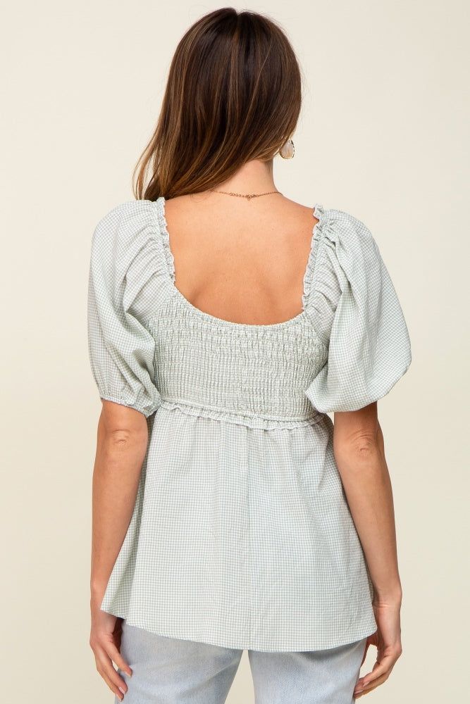Mint Green Gingham Smocked Puff Sleeve Top sold by Pinkblush product image thumbnail 3