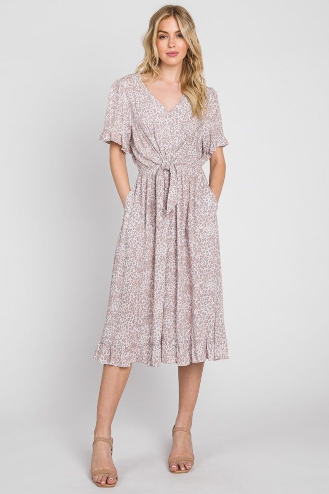 Mocha Lavender V-Neck Front Tie Midi Dress sold by Pinkblush product image thumbnail 2