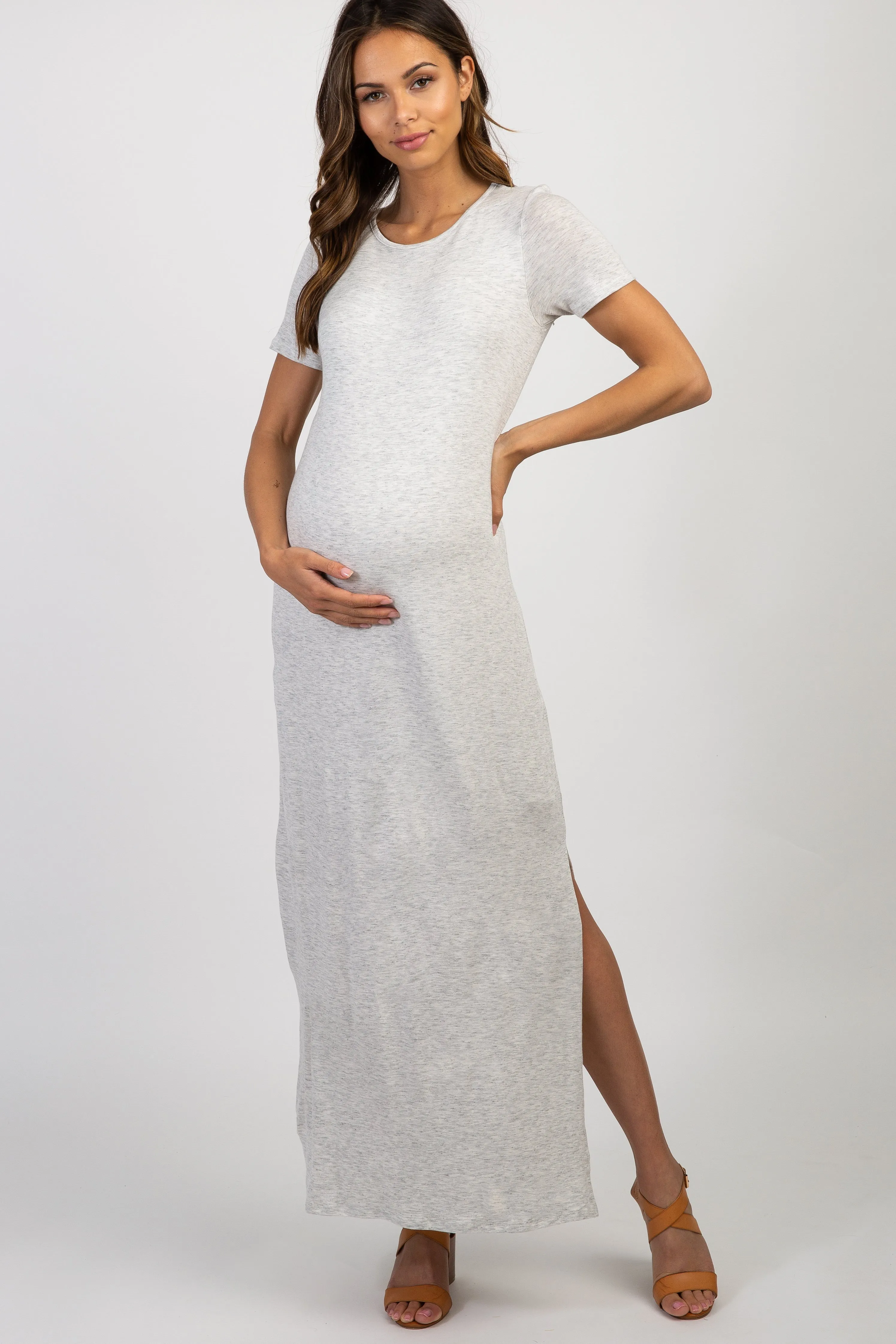 PinkBlush Grey Basic Side Slit Maternity Maxi Dress sold by Pinkblush