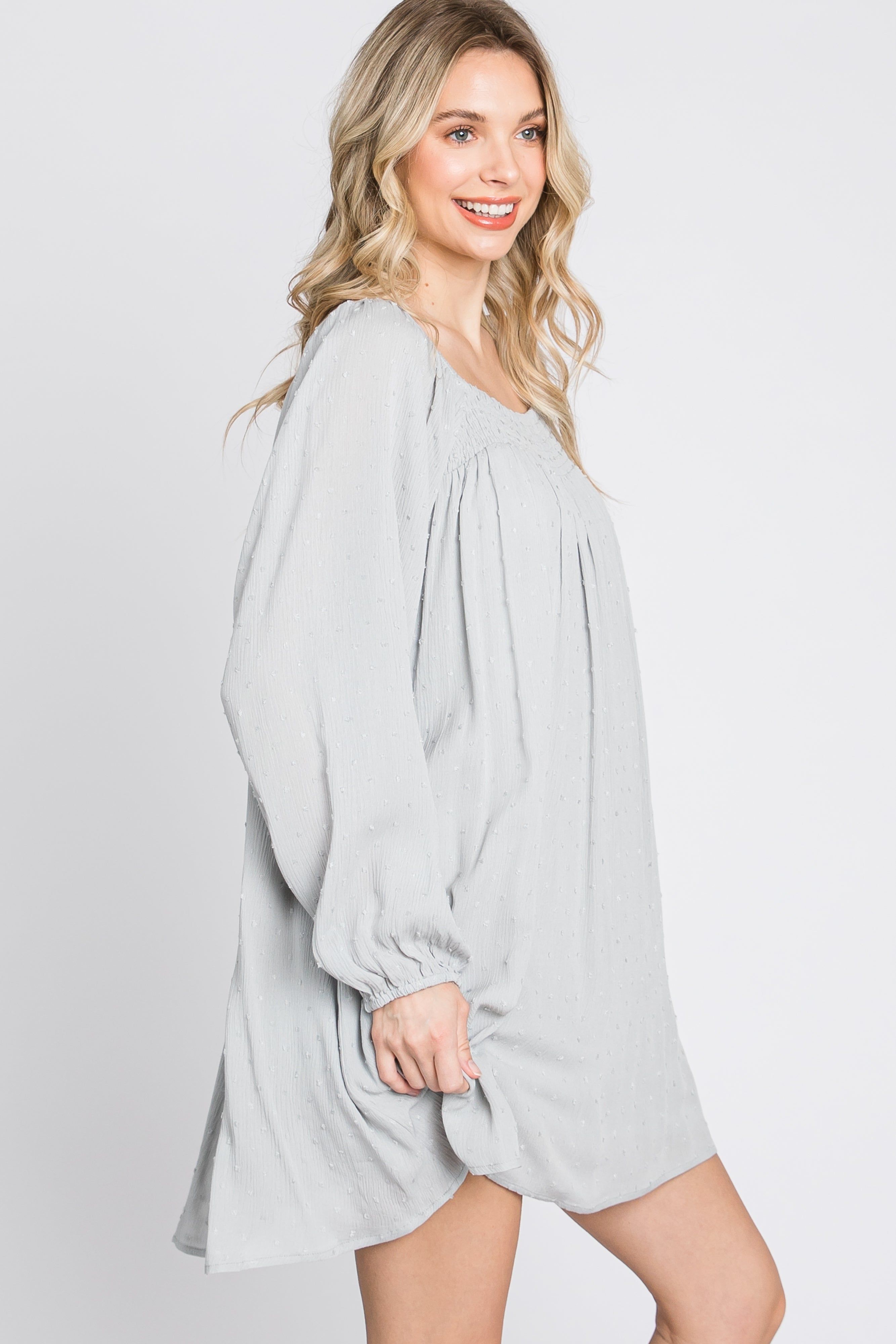 Light Grey Textured Dot Square Neck Dress sold by Pinkblush product image thumbnail 5