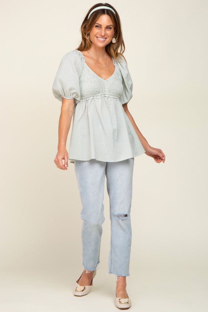 Mint Green Gingham Smocked Puff Sleeve Top sold by Pinkblush product image thumbnail 4