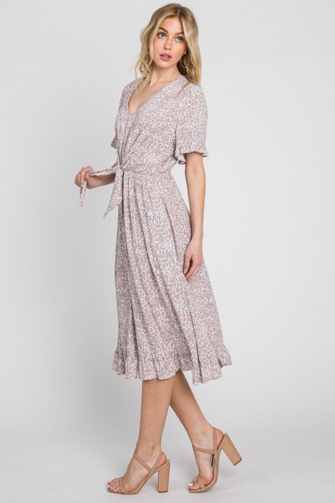 Mocha Lavender V-Neck Front Tie Midi Dress sold by Pinkblush product image thumbnail 3