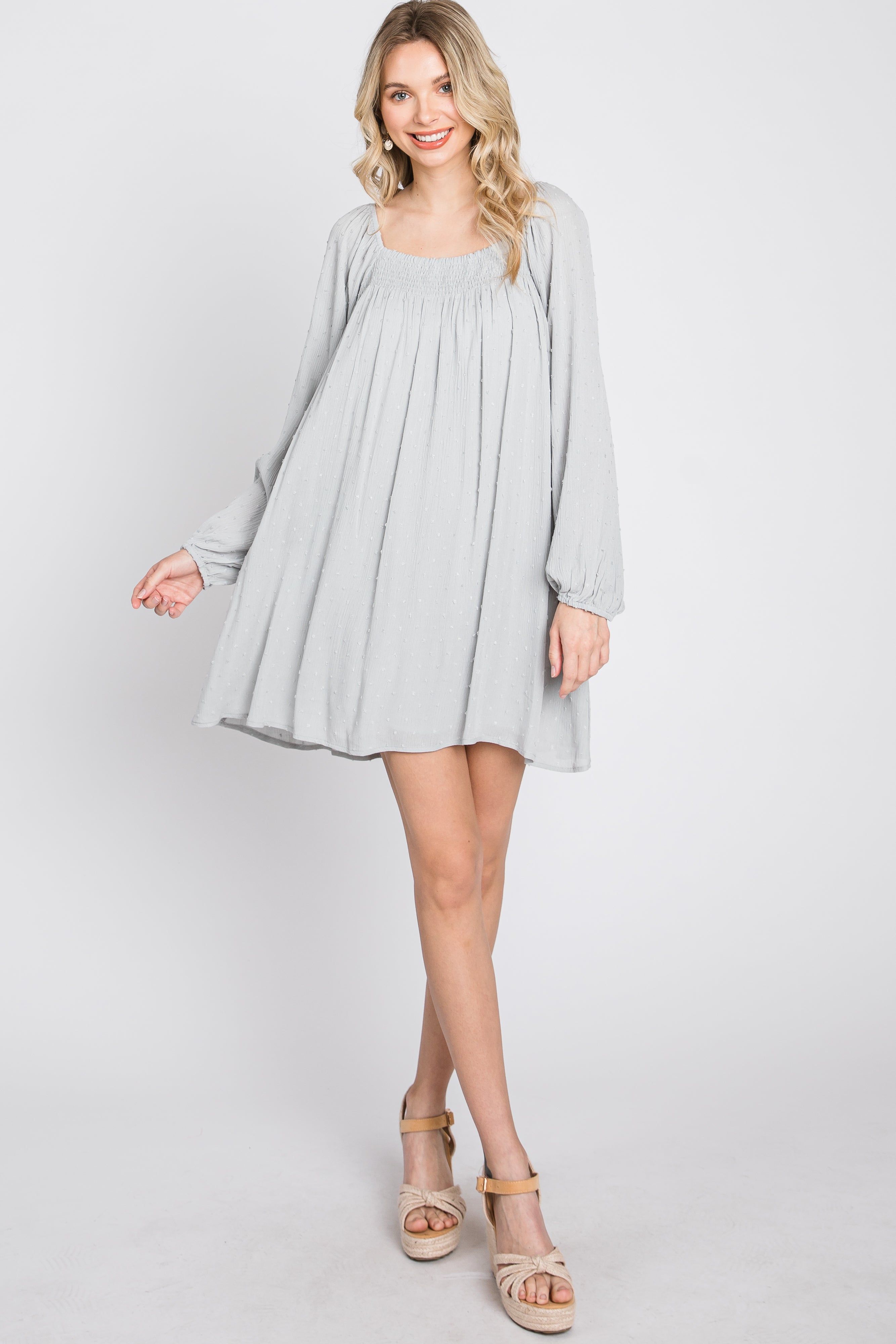 Light Grey Textured Dot Square Neck Dress sold by Pinkblush product image thumbnail 2