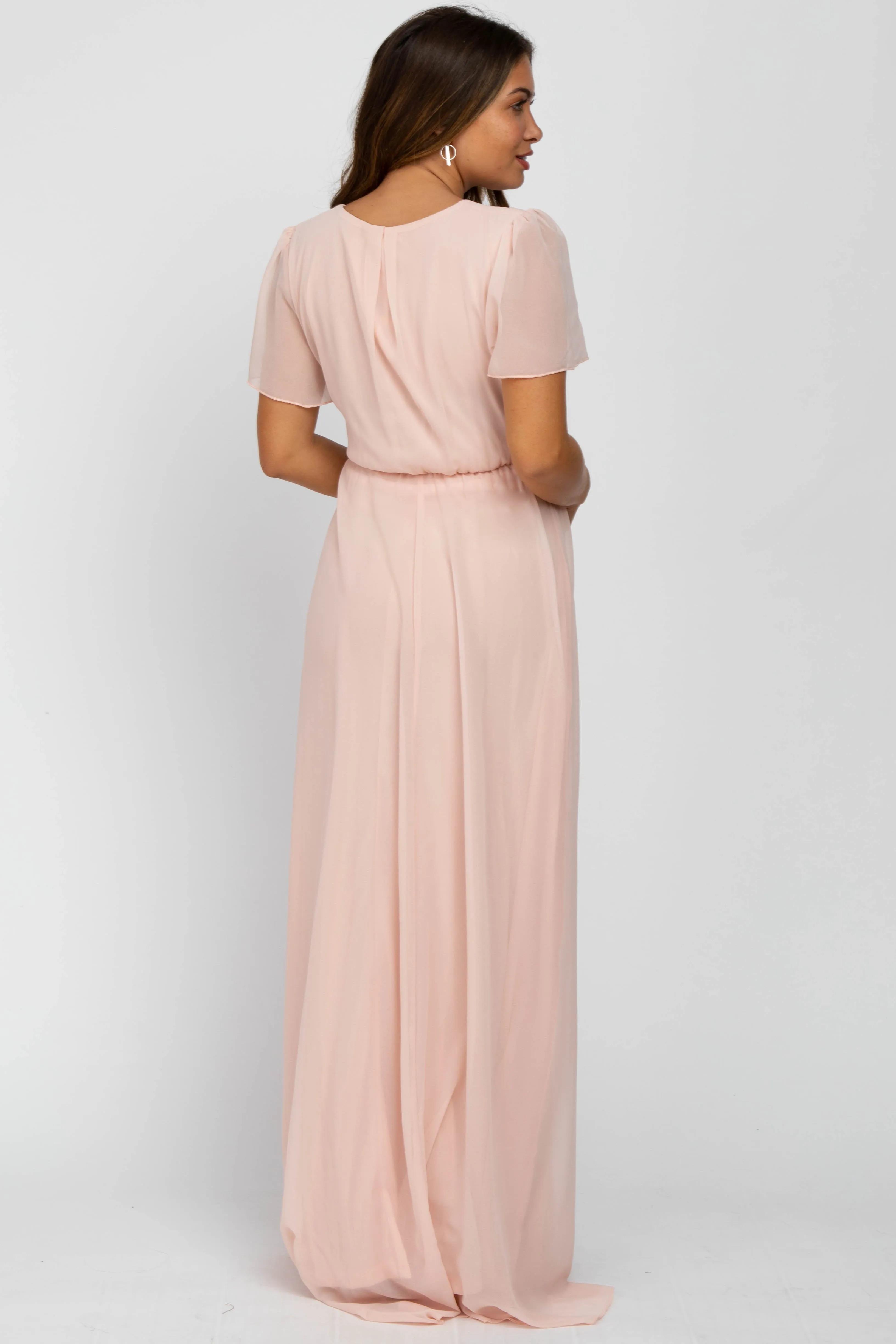 Light Pink Chiffon Short Sleeve Maternity Maxi Dress sold by Pinkblush product image thumbnail 3