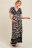 Black Floral Border Printed Woven Short Sleeve V-Neck Maternity Maxi Dress sold by Pinkblush