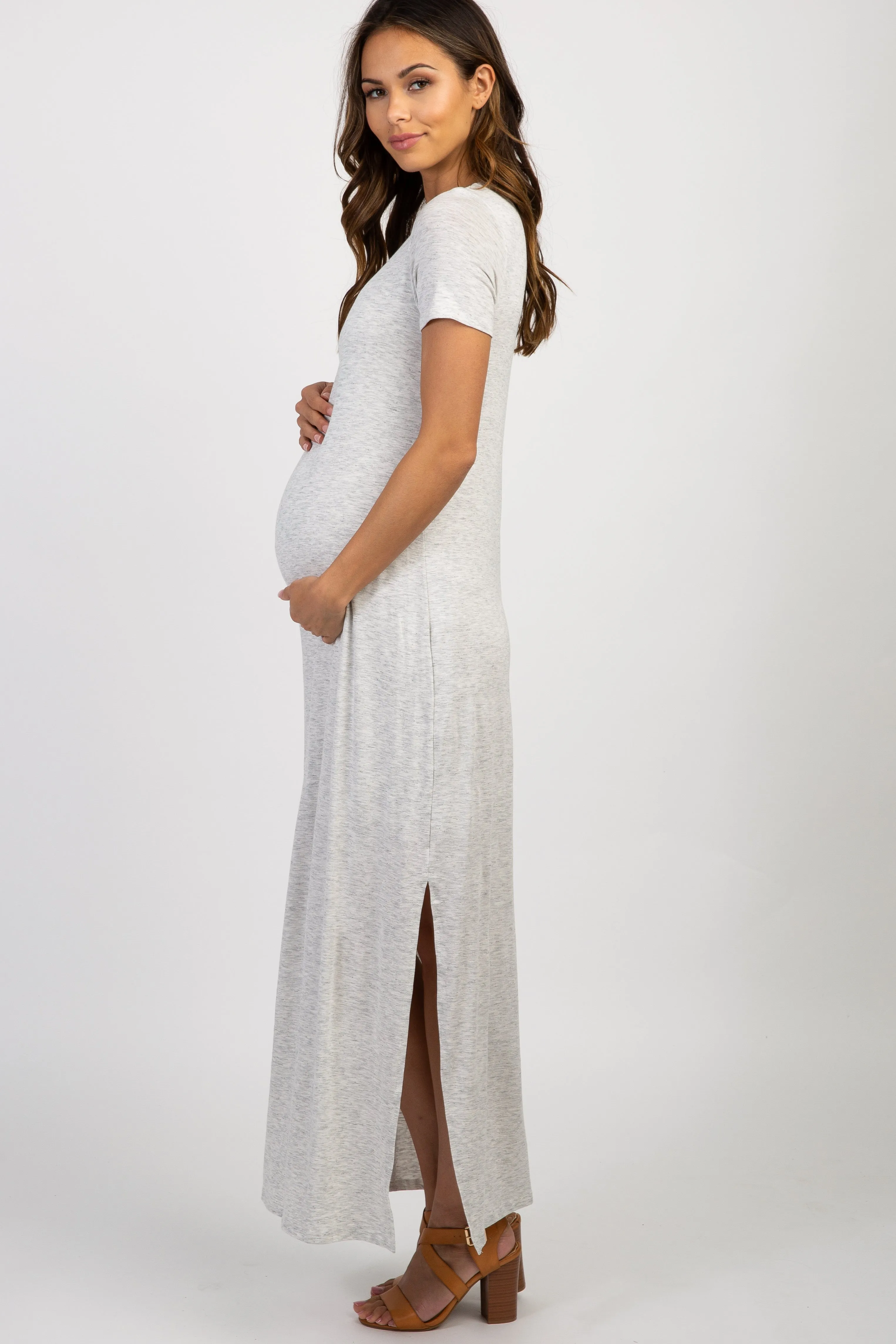 PinkBlush Grey Basic Side Slit Maternity Maxi Dress sold by Pinkblush product image thumbnail 2