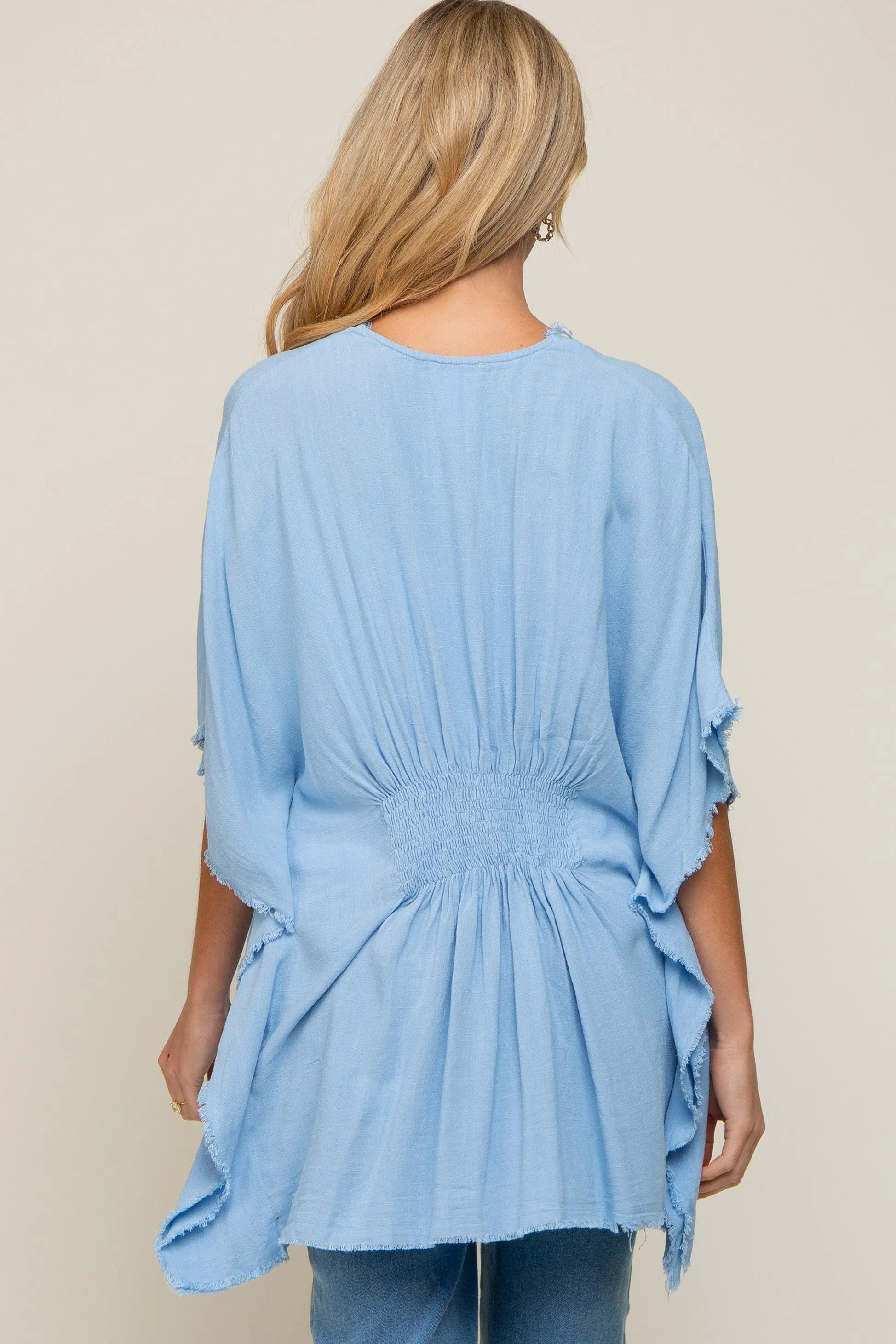 Light Blue Fringe Maternity Dolman Sleeve Cover Up sold by Pinkblush product image thumbnail 4