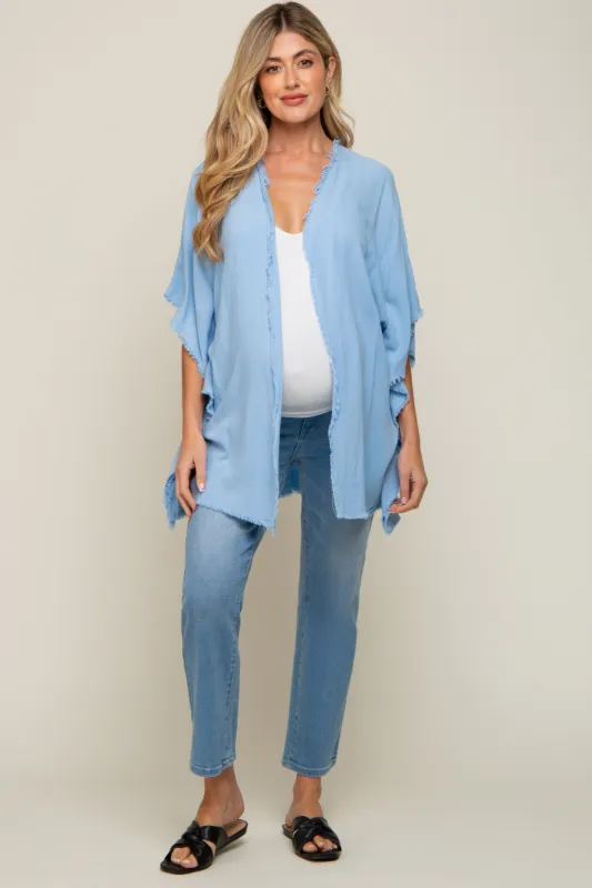 Light Blue Fringe Maternity Dolman Sleeve Cover Up sold by Pinkblush