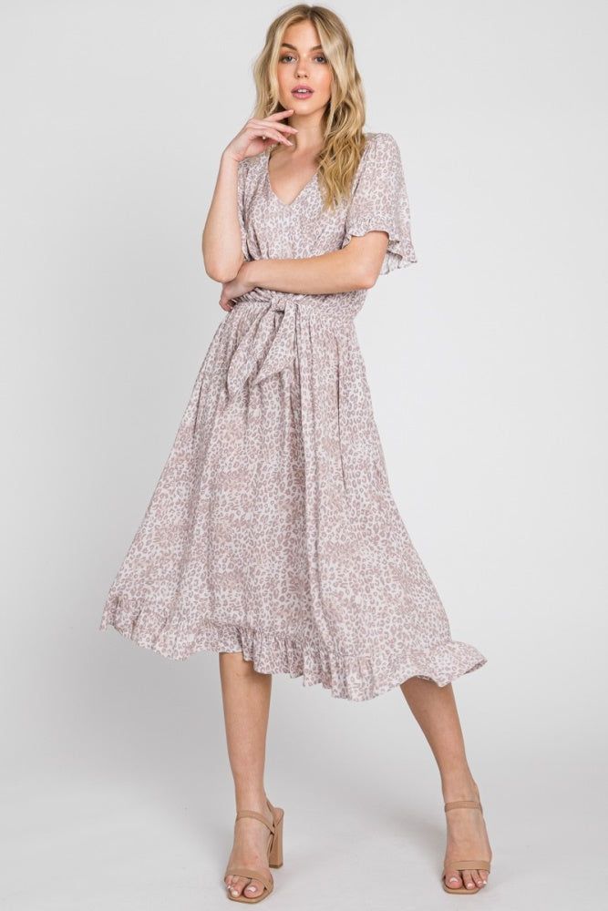 Mocha Lavender V-Neck Front Tie Midi Dress sold by Pinkblush