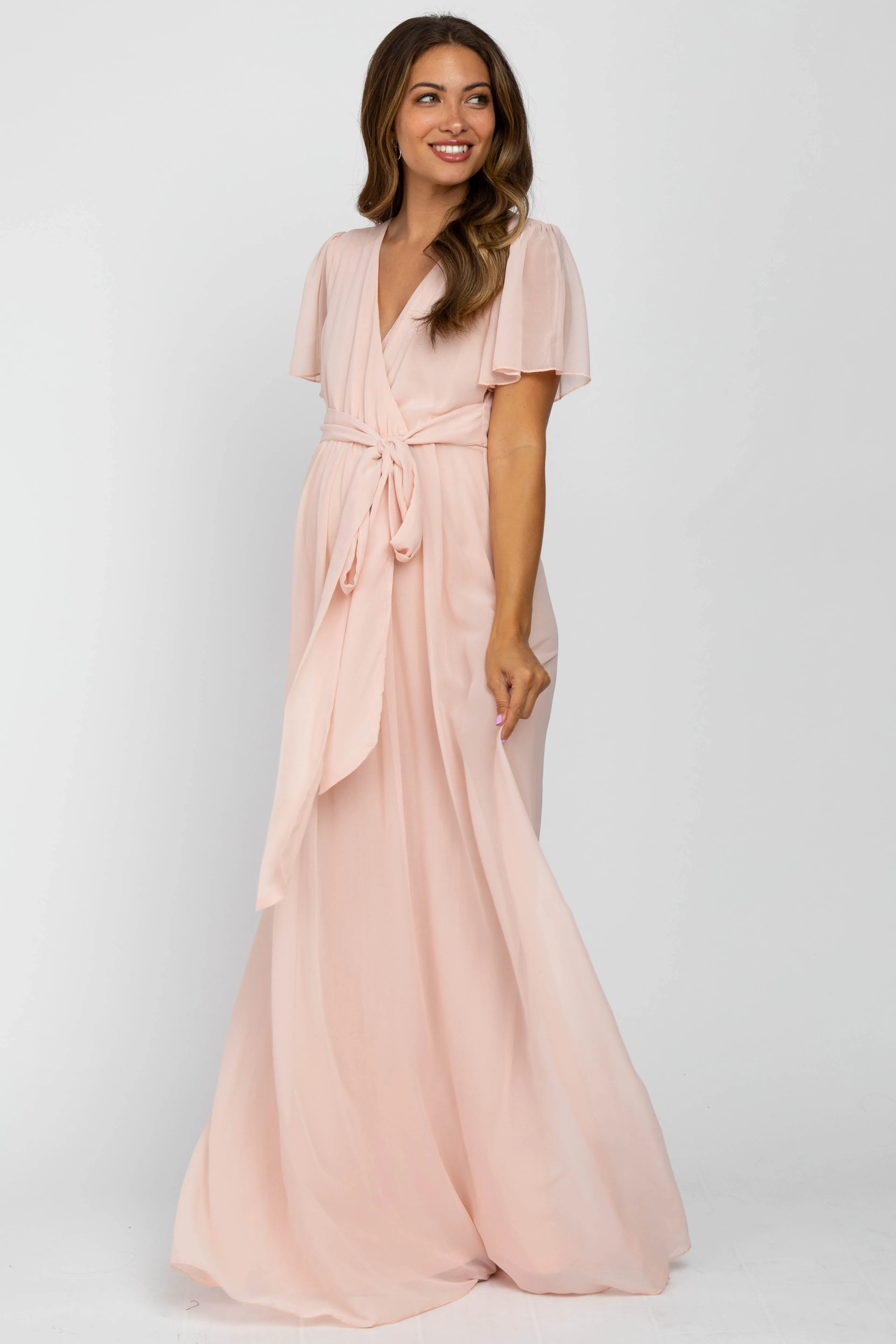 Light Pink Chiffon Short Sleeve Maternity Maxi Dress sold by Pinkblush product image thumbnail 4