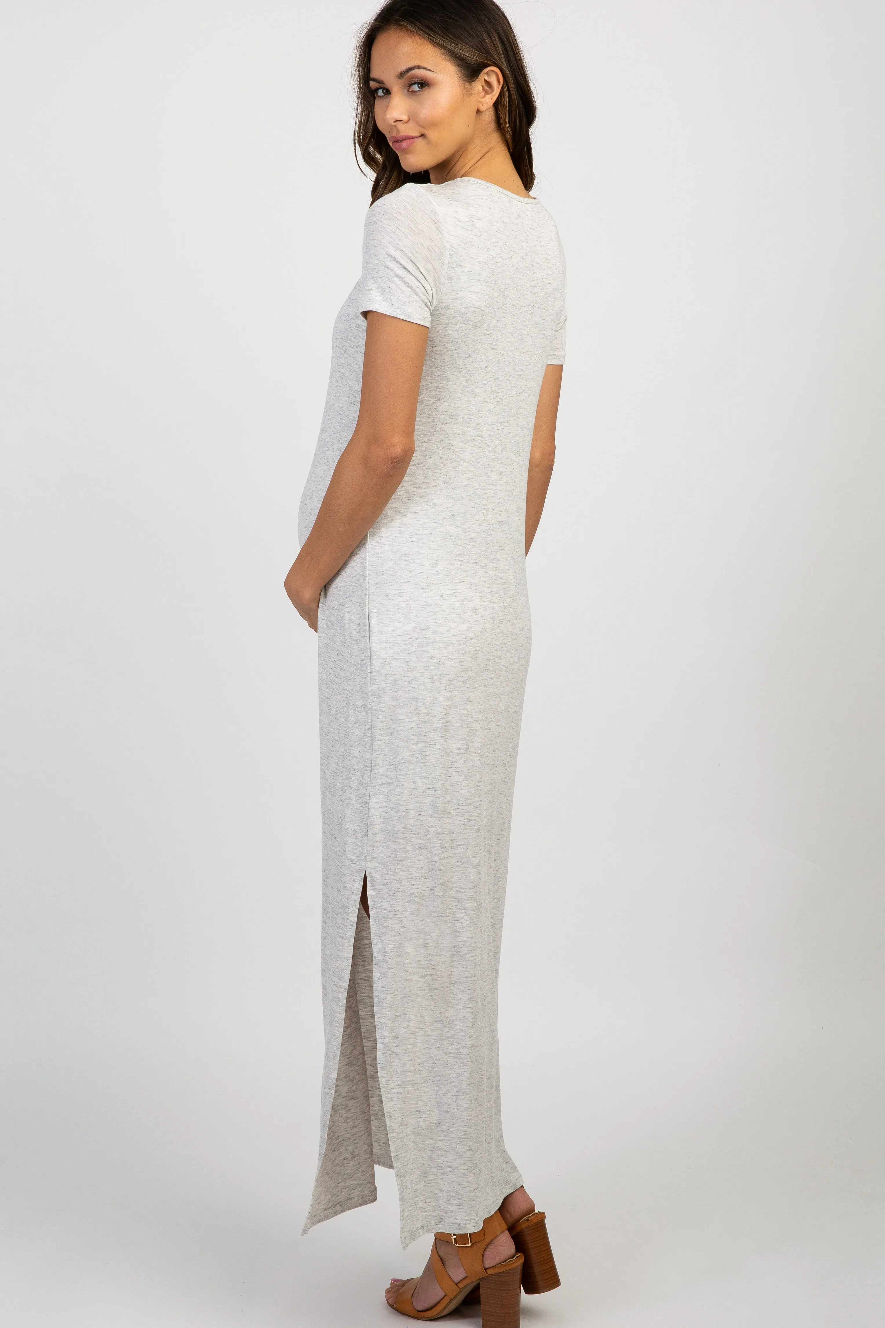 PinkBlush Grey Basic Side Slit Maternity Maxi Dress sold by Pinkblush product image thumbnail 3