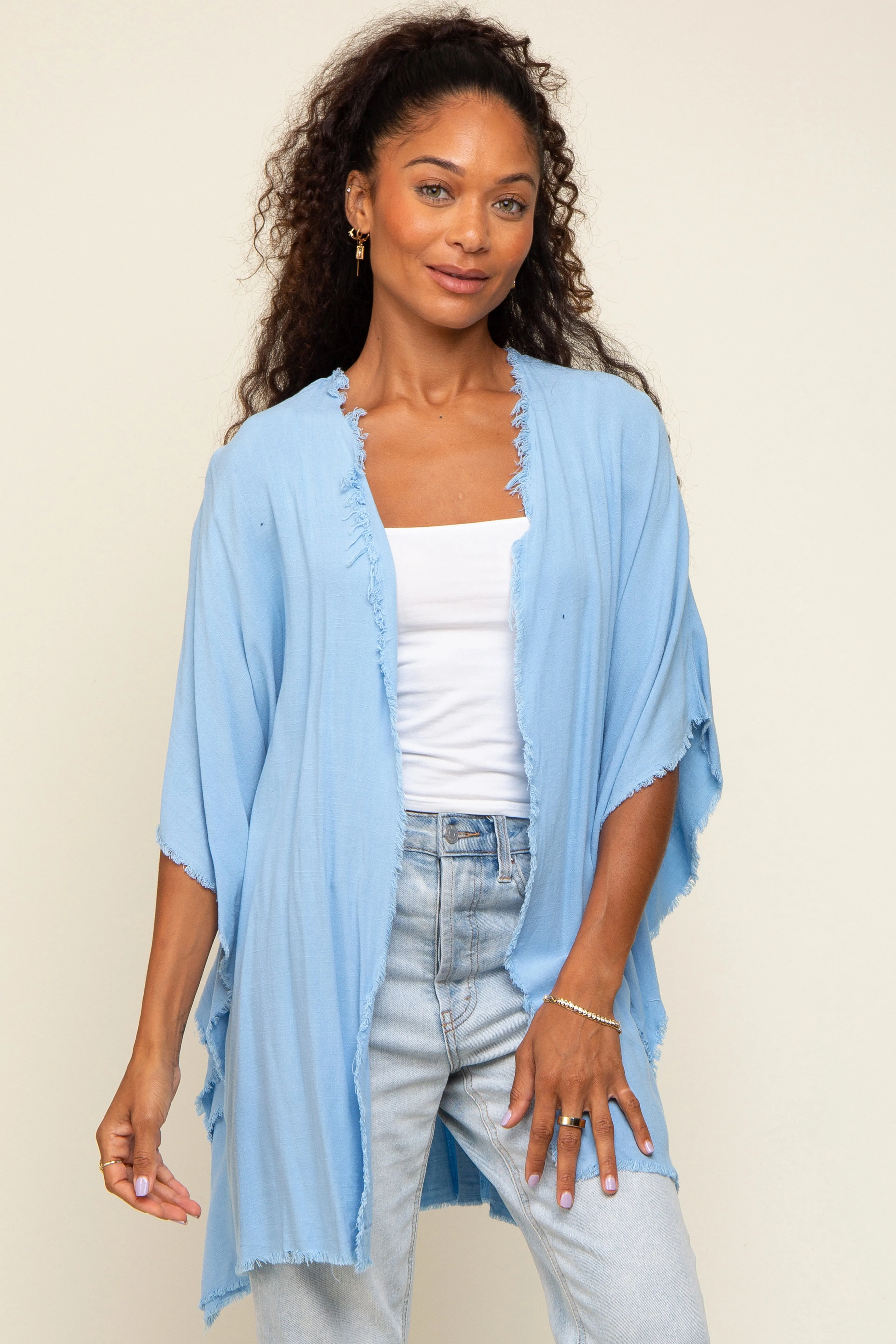 Light Blue Fringe Maternity Dolman Sleeve Cover Up sold by Pinkblush product image thumbnail 5