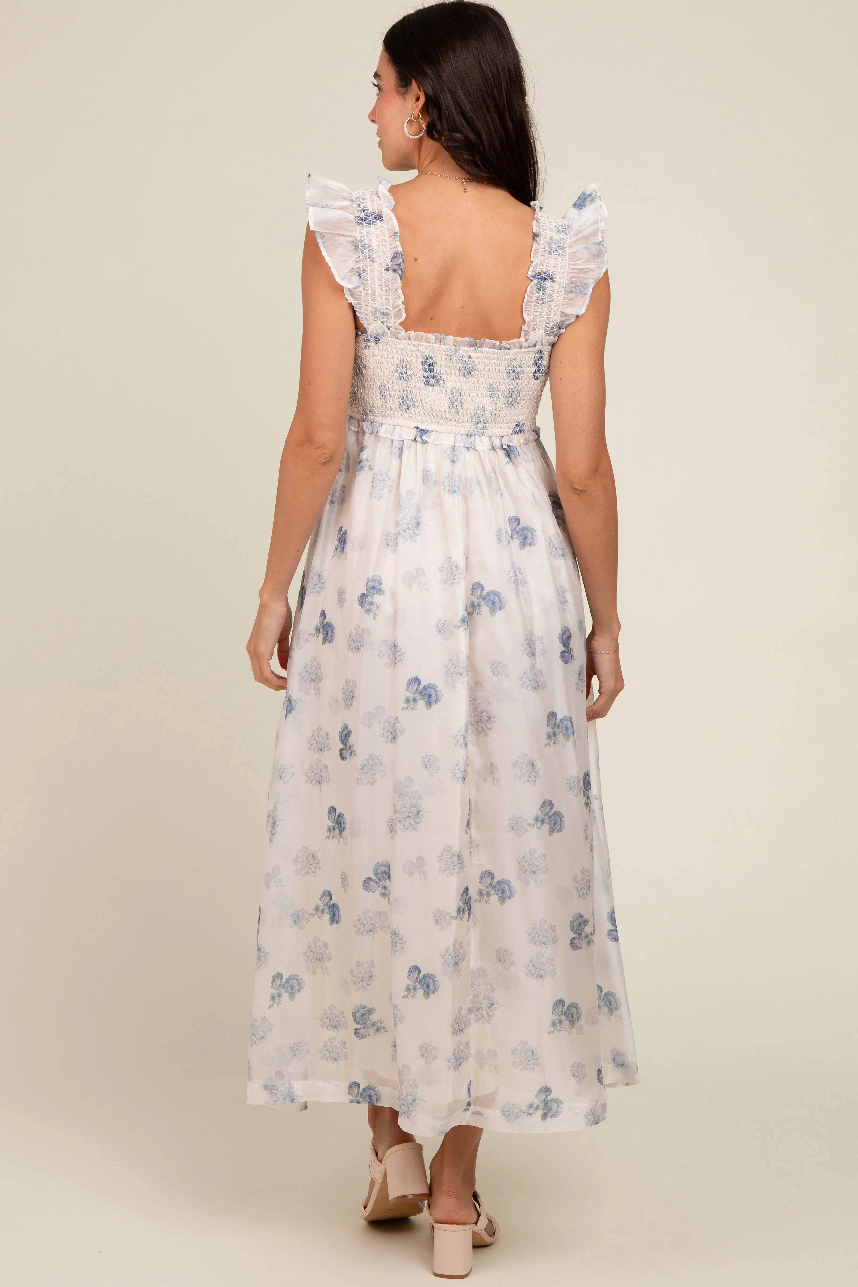 Blue Floral Smocked Midi Dress sold by Pinkblush product image thumbnail 4