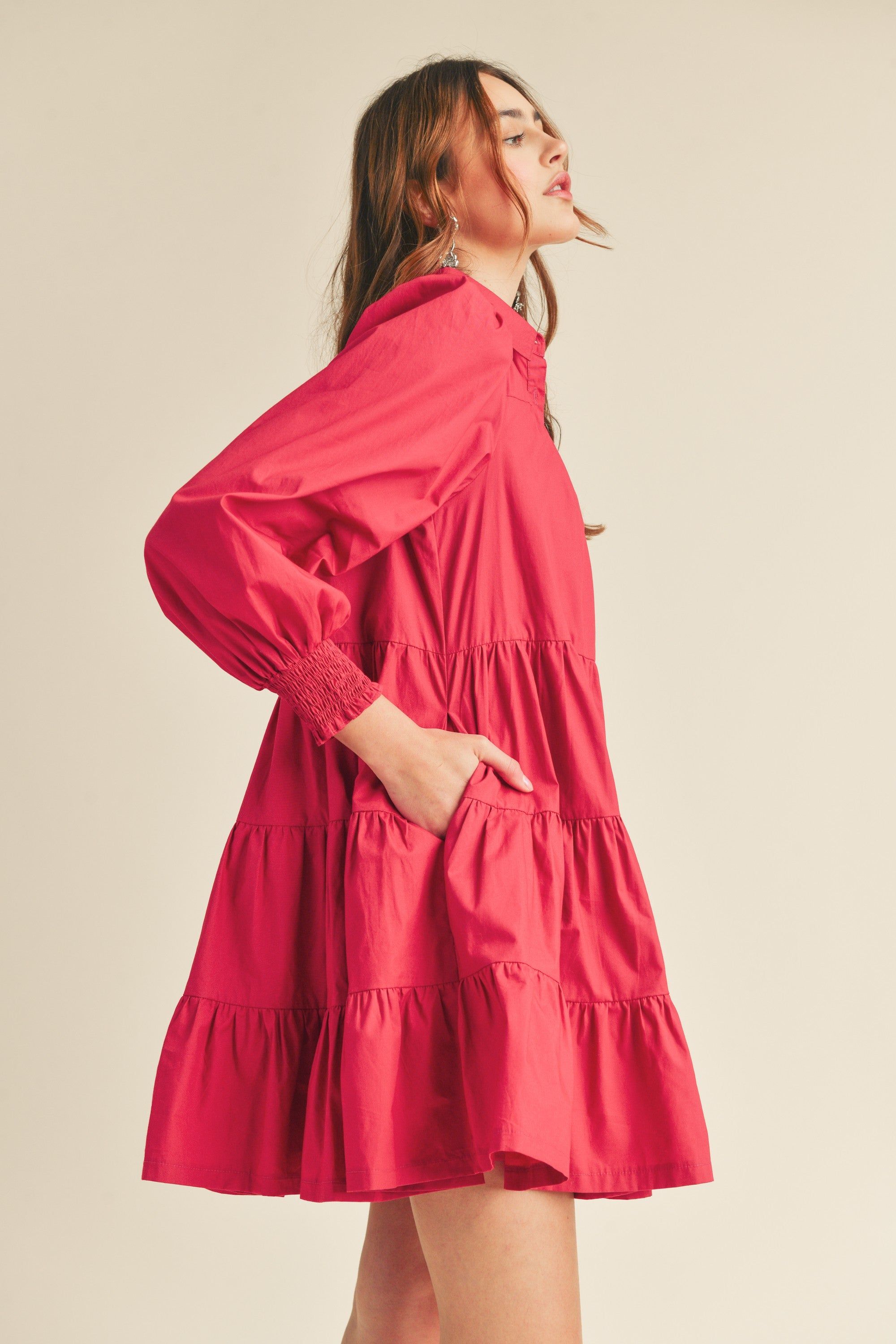Crimson Red Tiered Button Down Mini Dress sold by Pinkblush product image thumbnail 2