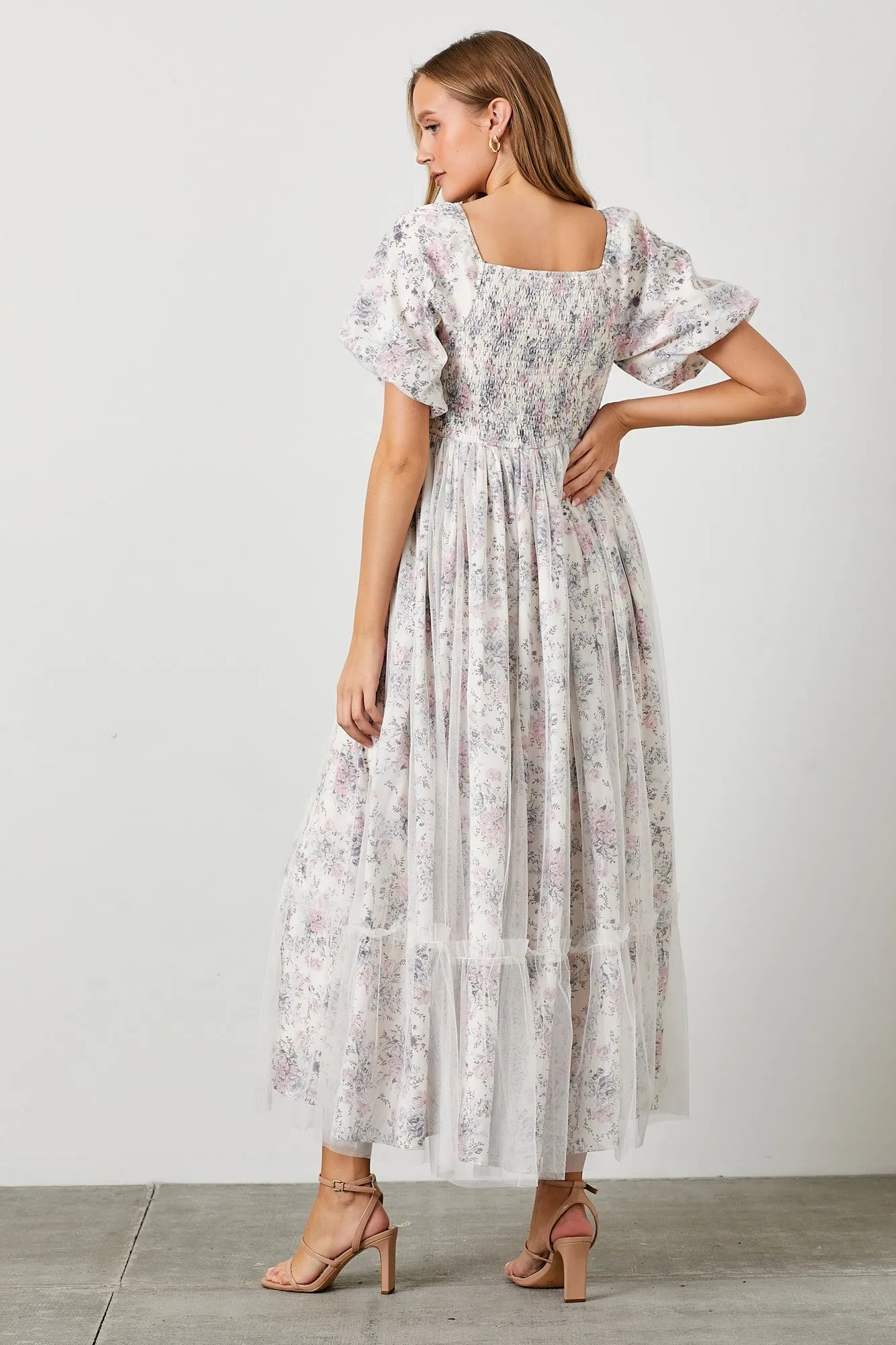 Ivory Floral Mesh Overlay Maxi Dress sold by Pinkblush product image thumbnail 3
