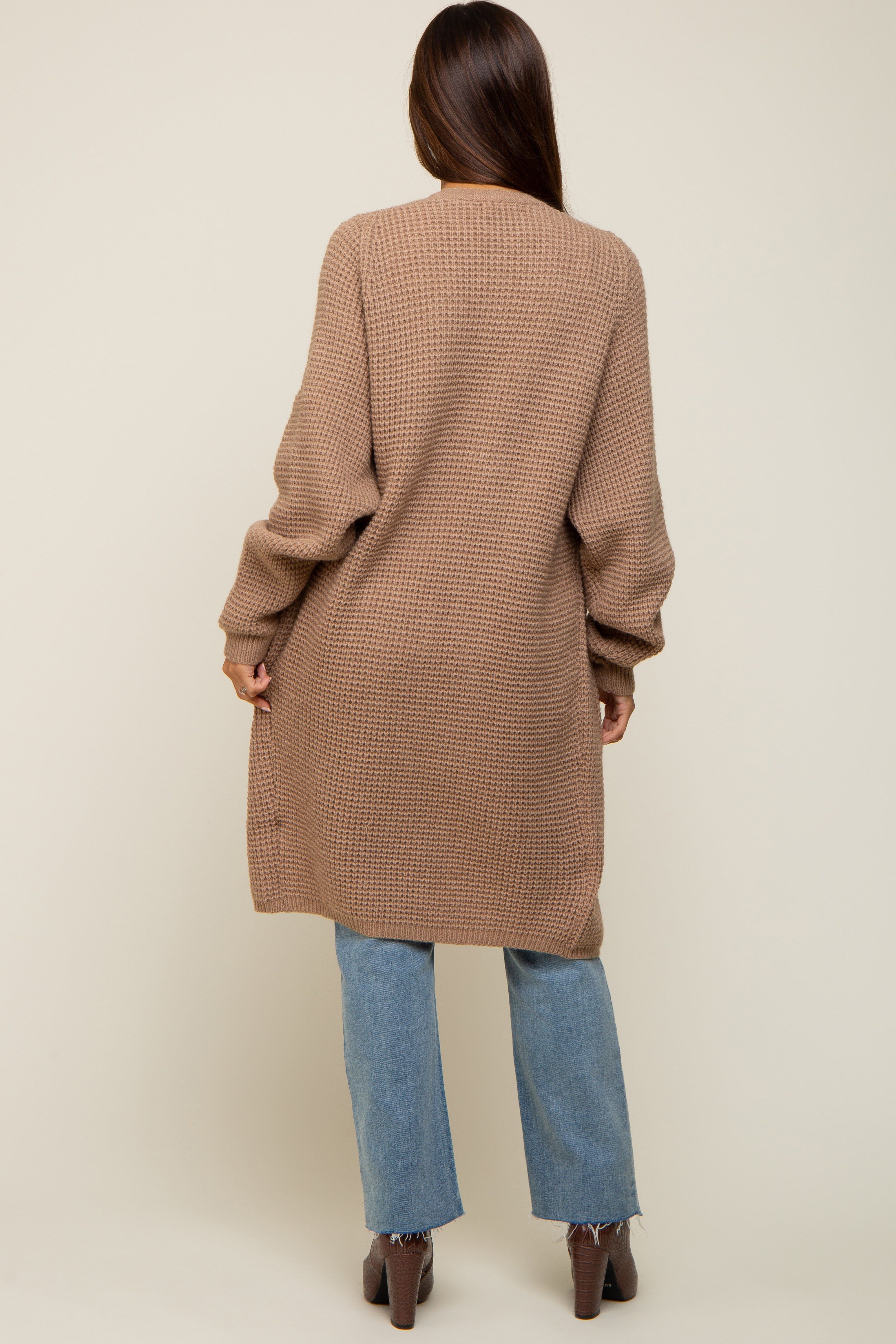 Mocha Chunky Waffle Knit Maternity Cardigan sold by Pinkblush product image thumbnail 4