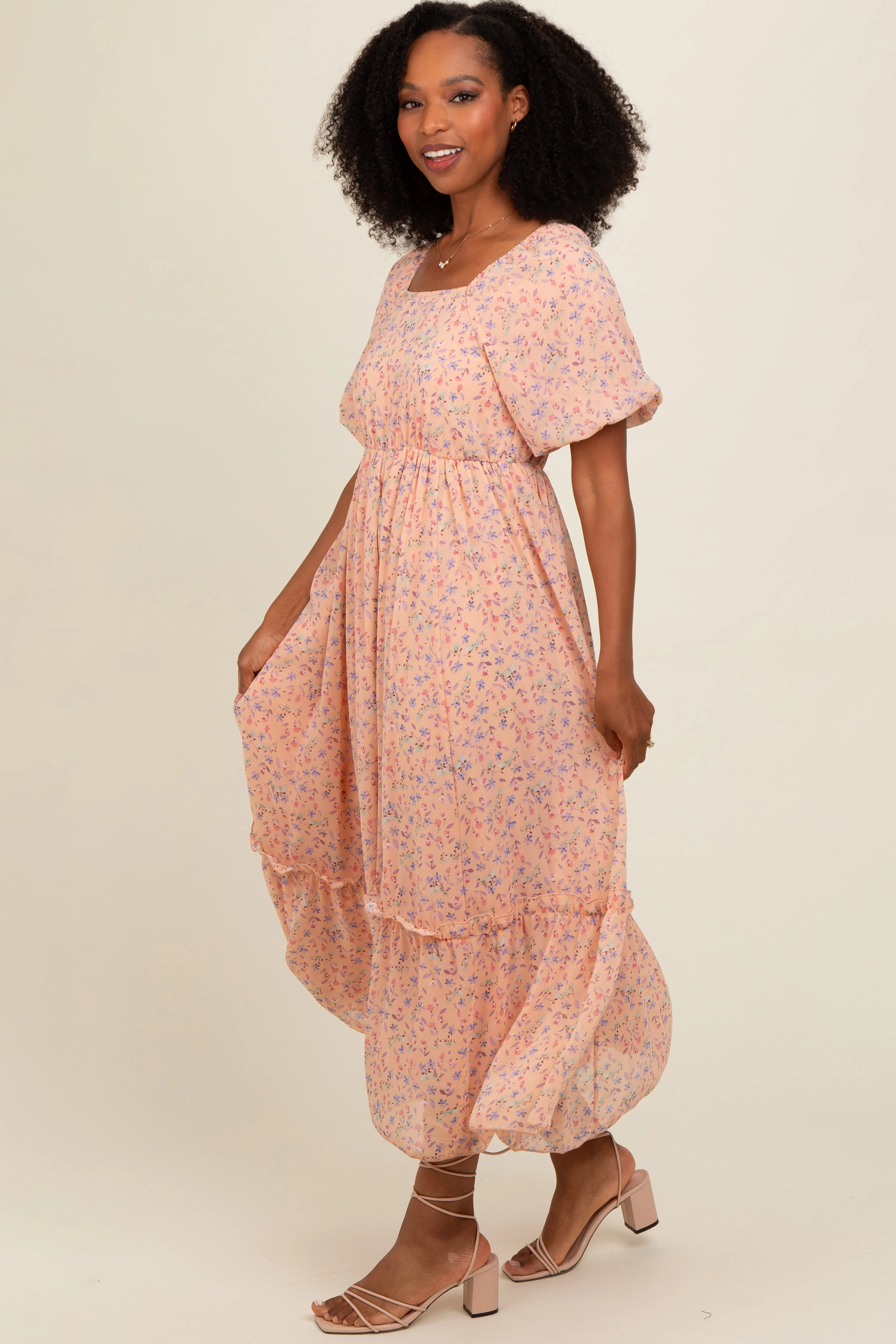 Peach Floral Ruffle Hem Maxi Dress sold by Pinkblush product image thumbnail 2