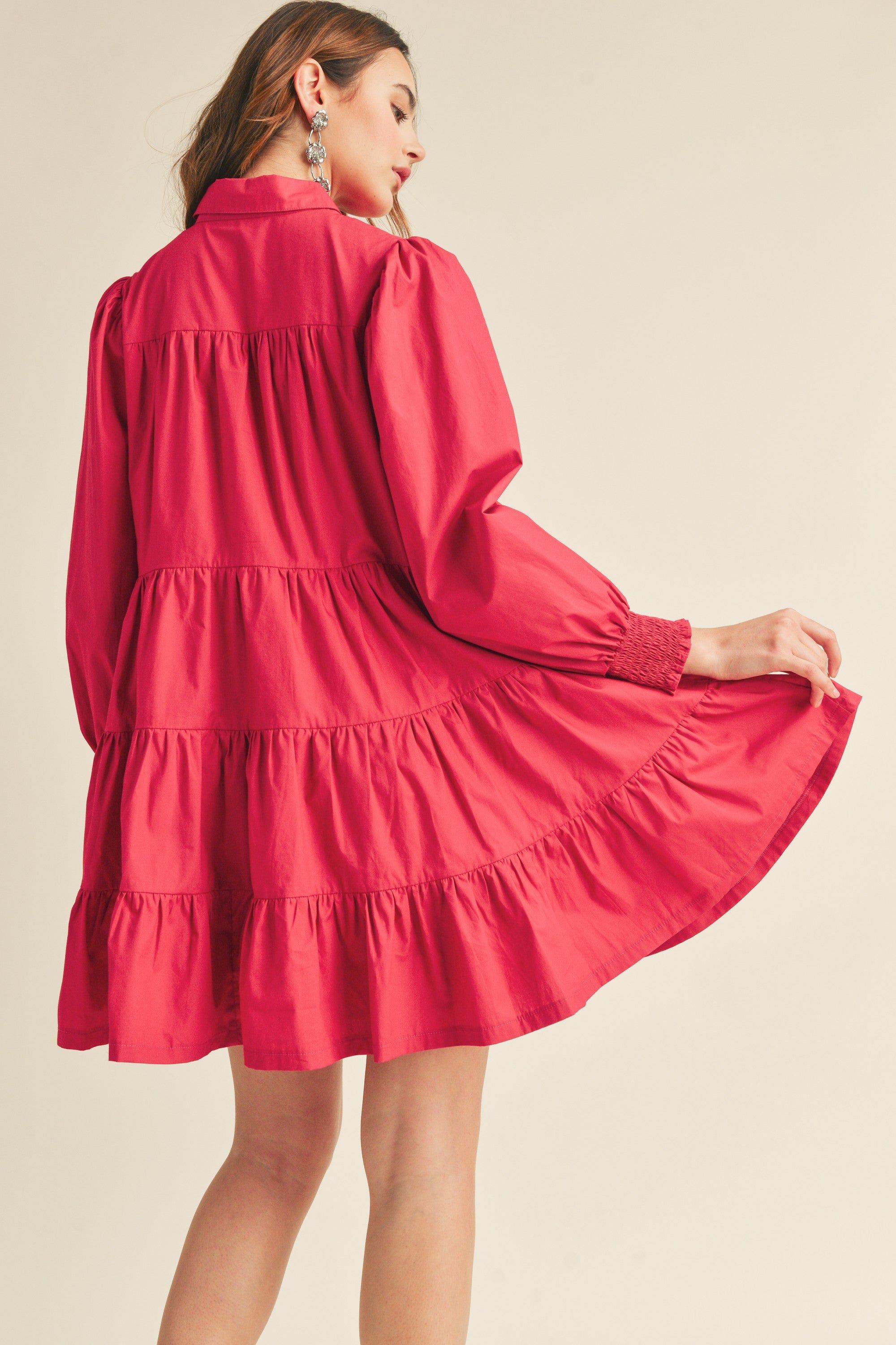 Crimson Red Tiered Button Down Mini Dress sold by Pinkblush product image thumbnail 3