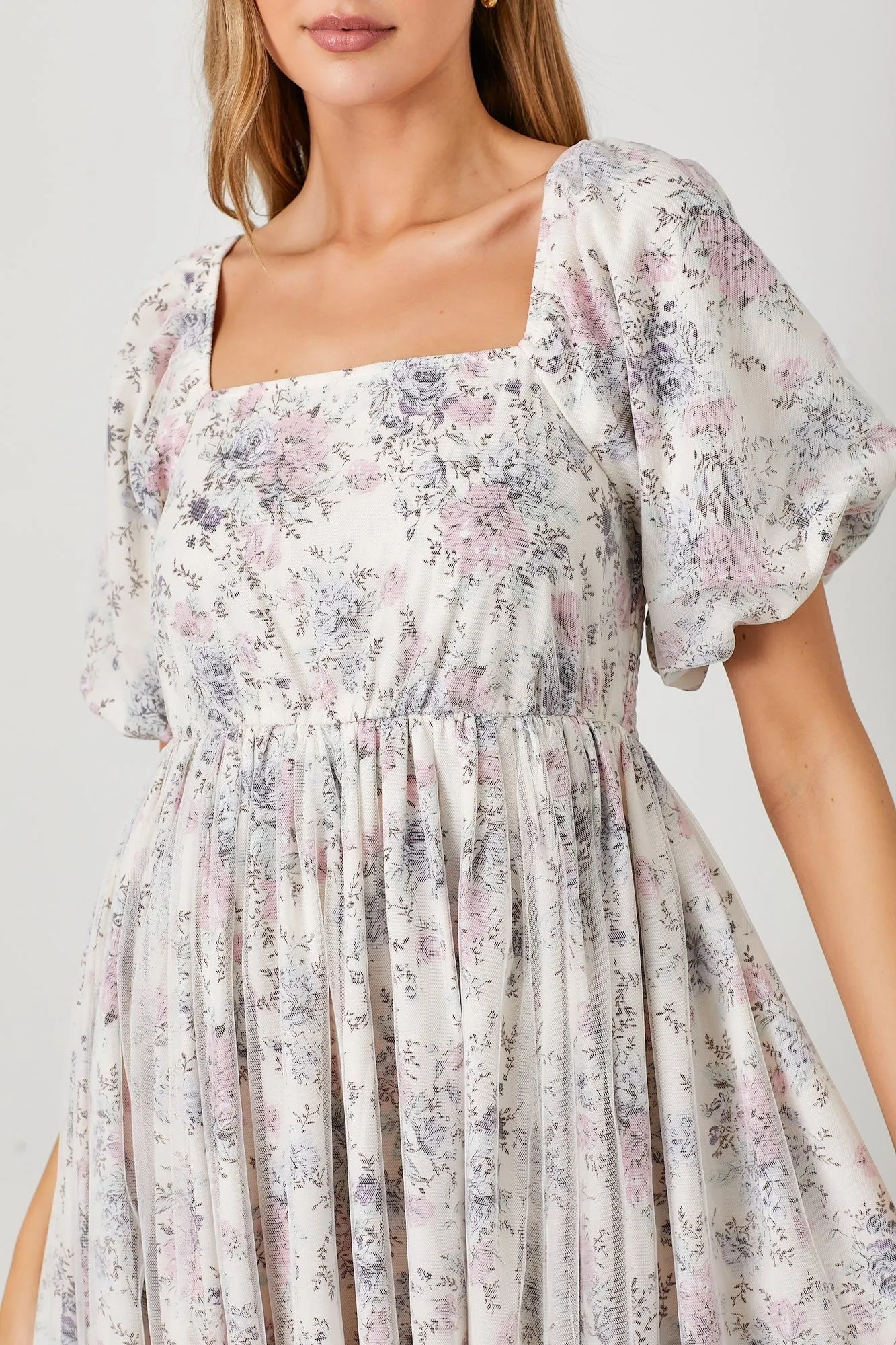 Ivory Floral Mesh Overlay Maxi Dress sold by Pinkblush product image thumbnail 4