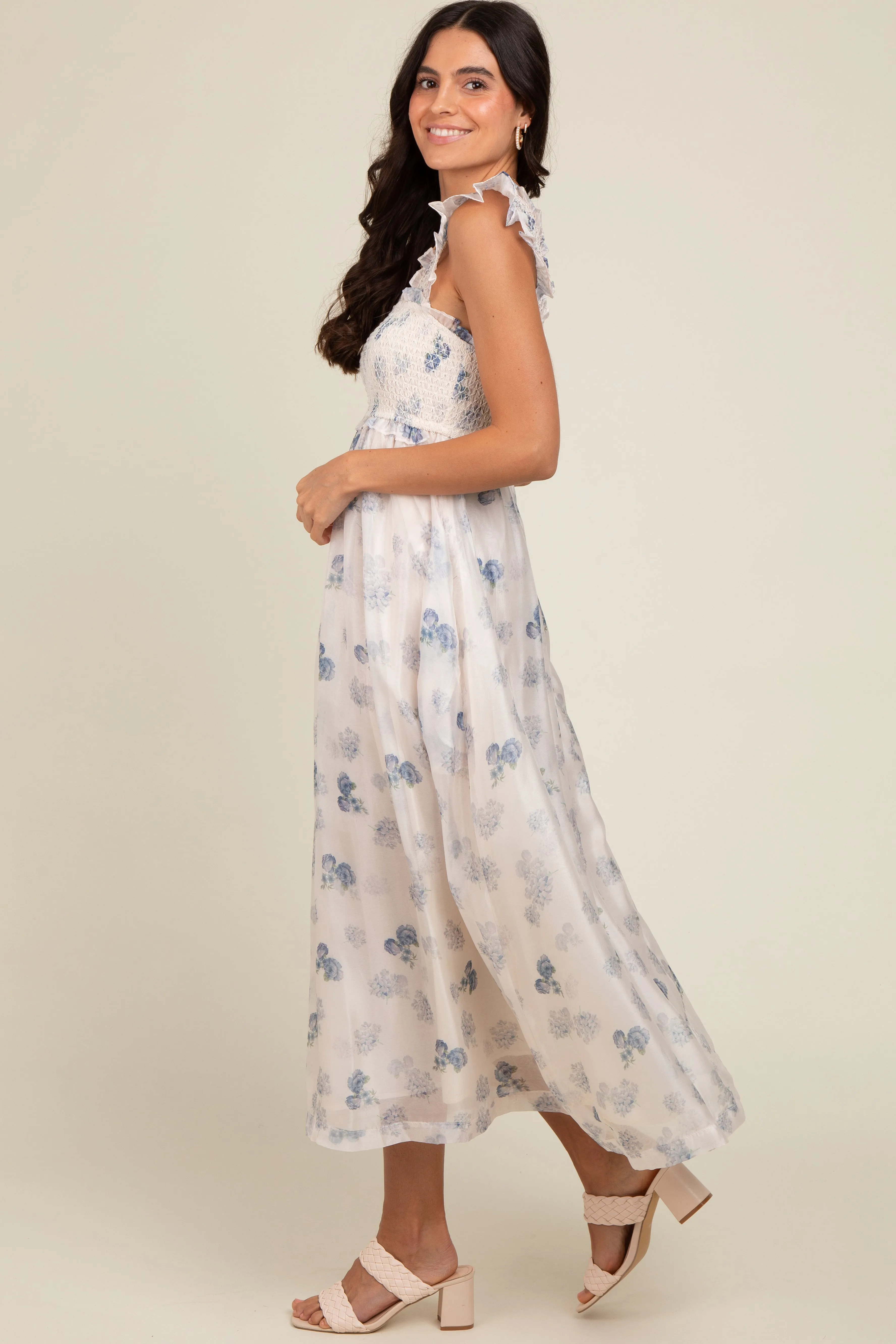 Blue Floral Smocked Midi Dress sold by Pinkblush product image thumbnail 3