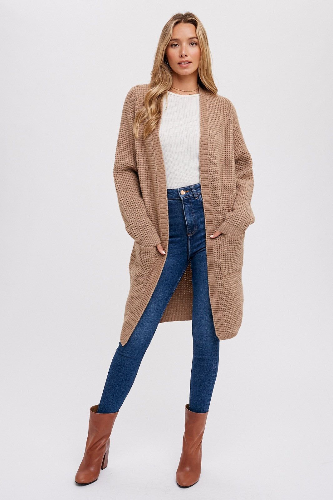 Mocha Chunky Waffle Knit Maternity Cardigan sold by Pinkblush product image thumbnail 5