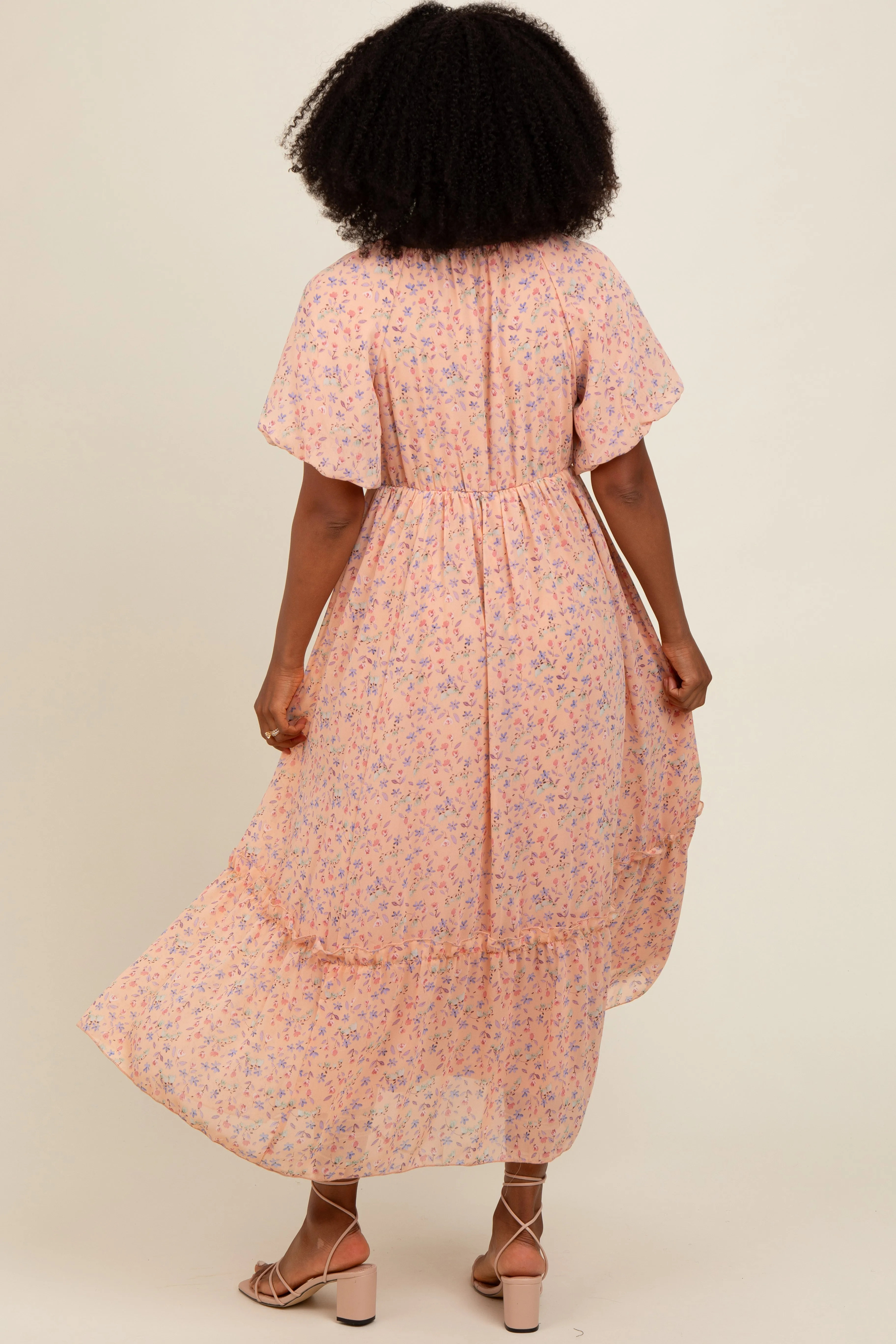 Peach Floral Ruffle Hem Maxi Dress sold by Pinkblush product image thumbnail 3