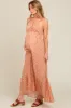Beige Floral Tie Front Maternity Maxi Dress sold by Pinkblush