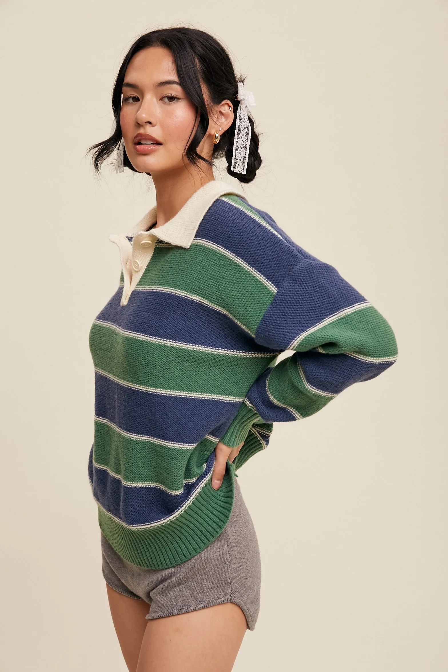 Green Striped Polo Knit Sweater sold by Pinkblush product image thumbnail 3