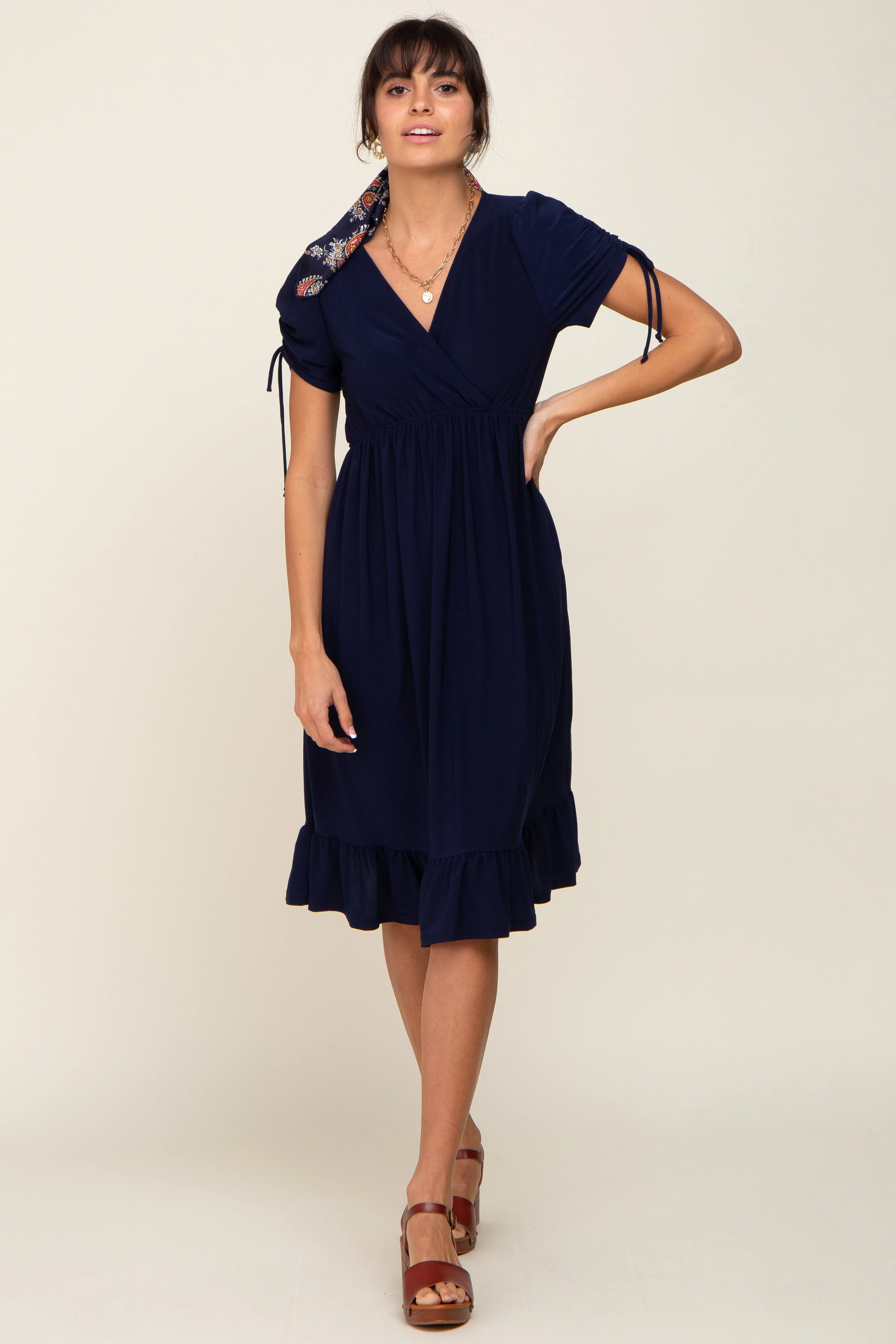 Navy Cinched Sleeve Midi Dress sold by Pinkblush product image thumbnail 4