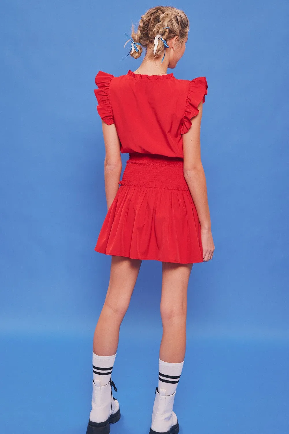 Red Smocked Mini Dress With Ruffles And Bow Tie sold by Pinkblush product image thumbnail 3