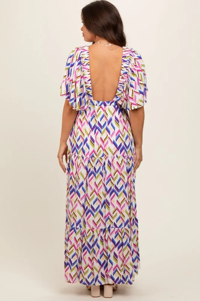 Multicolor Printed Deep V-Neck Tiered Maternity Maxi Dress sold by Pinkblush product image thumbnail 4
