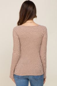 Taupe Ribbed Long Sleeve Wrap Maternity Nursing Top sold by Pinkblush