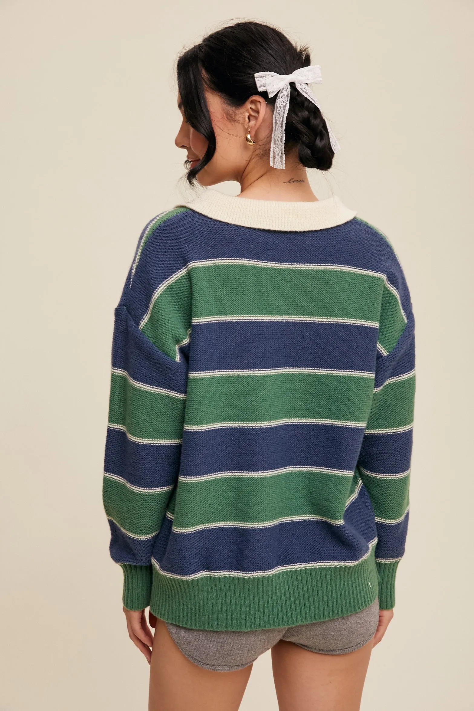 Green Striped Polo Knit Sweater sold by Pinkblush product image thumbnail 4