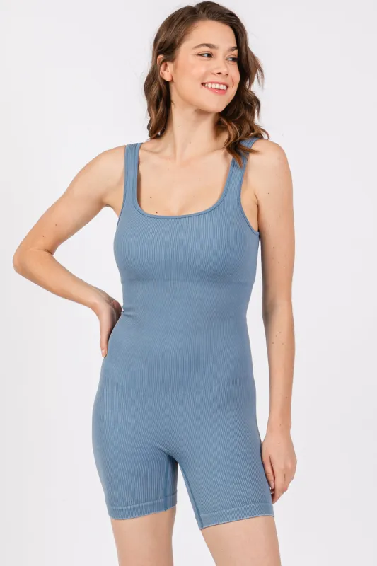 Blue Ribbed Essential Body Sculpt Romper sold by Pinkblush