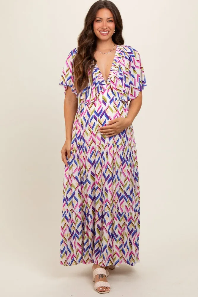 Multicolor Printed Deep V-Neck Tiered Maternity Maxi Dress sold by Pinkblush product image thumbnail 2