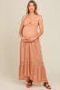 Beige Floral Tie Front Maternity Maxi Dress sold by Pinkblush