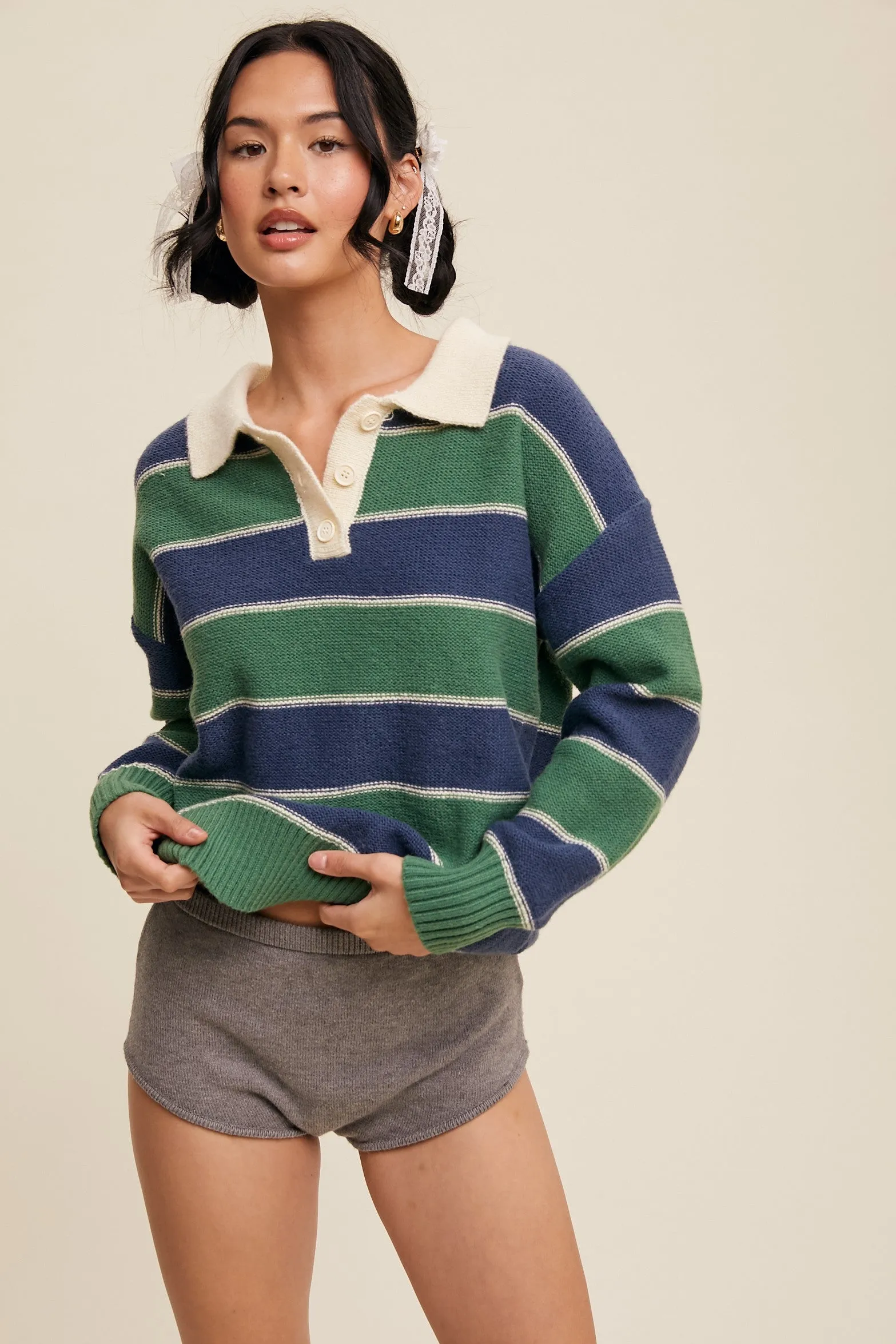 Green Striped Polo Knit Sweater sold by Pinkblush product image thumbnail 2
