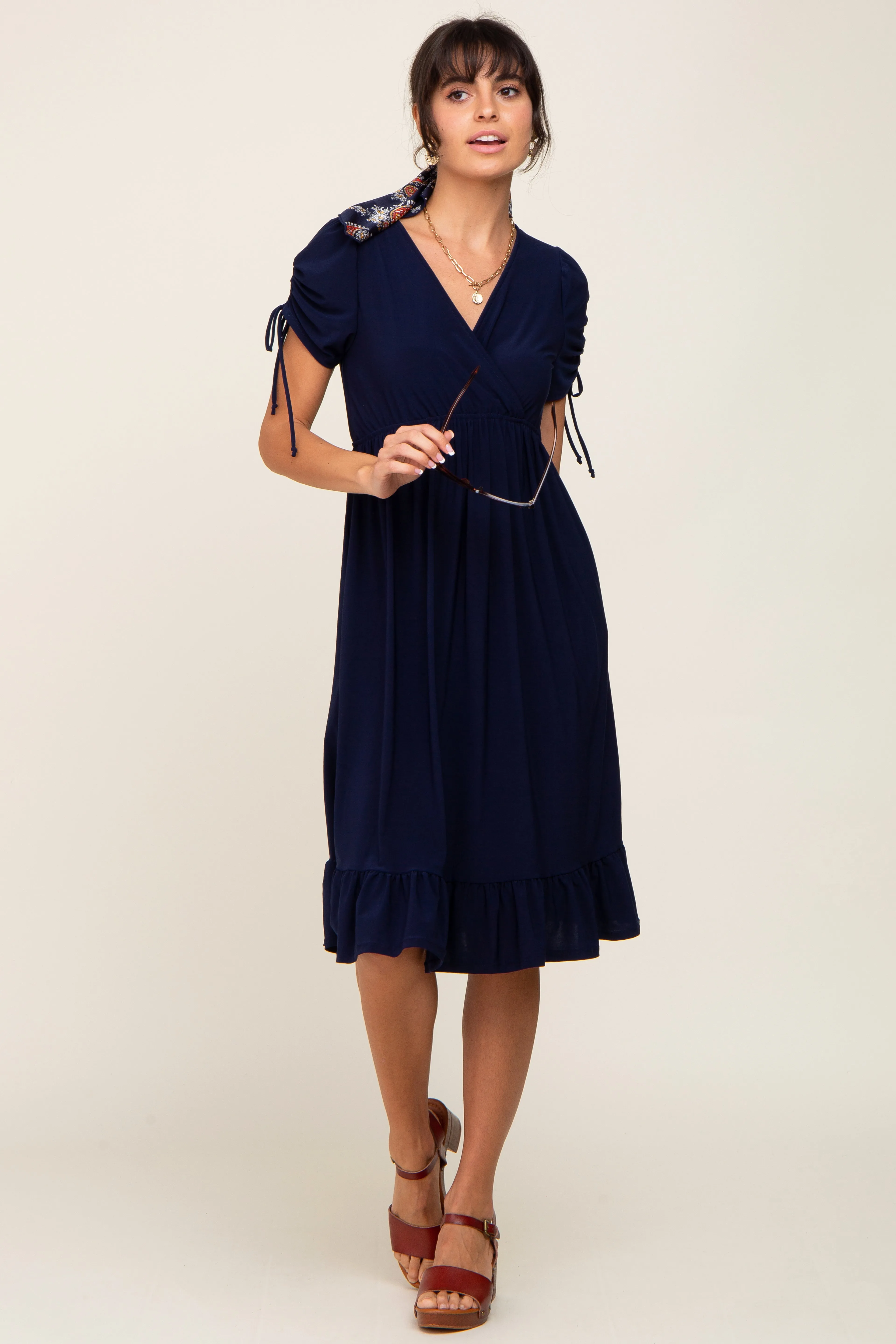 Navy Cinched Sleeve Midi Dress sold by Pinkblush product image thumbnail 5