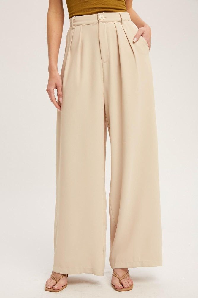 Beige Pintuck Wide Leg Pants sold by Pinkblush product image thumbnail 2