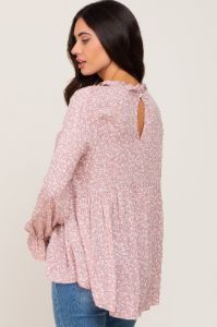 Mauve Floral Ruffle Neck Maternity Top sold by Pinkblush