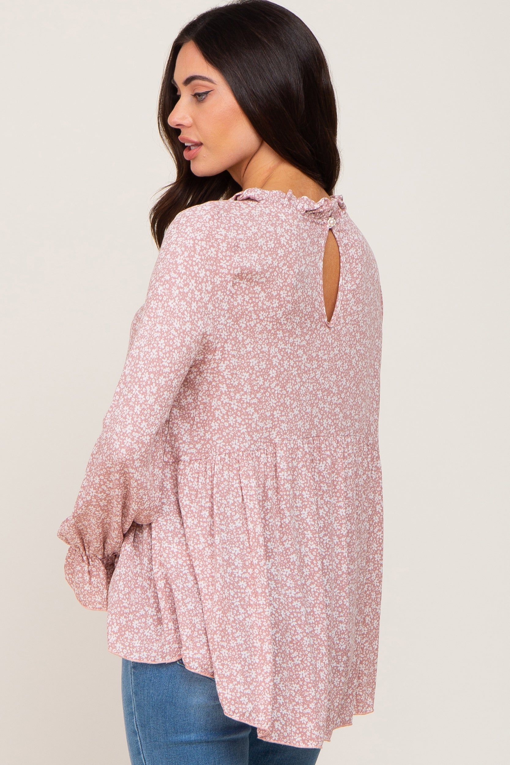 Mauve Floral Ruffle Neck Maternity Top sold by Pinkblush product image thumbnail 4